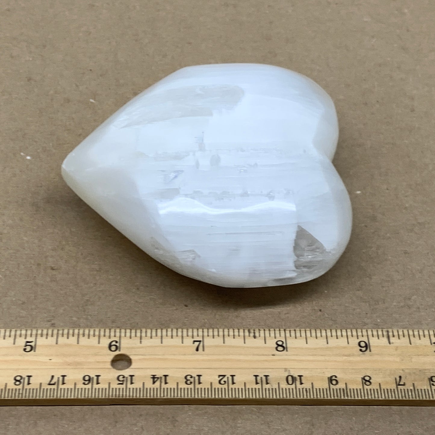 0.92 lbs, 3.8"x3.8"x1.6", Selenite Half Puffy Heart Crystals, Satin Spar, B36582