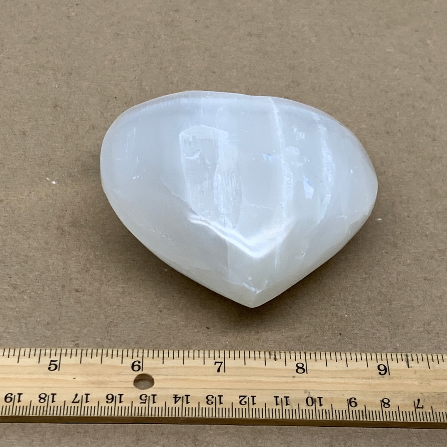 0.92 lbs, 3.8"x3.8"x1.6", Selenite Half Puffy Heart Crystals, Satin Spar, B36582