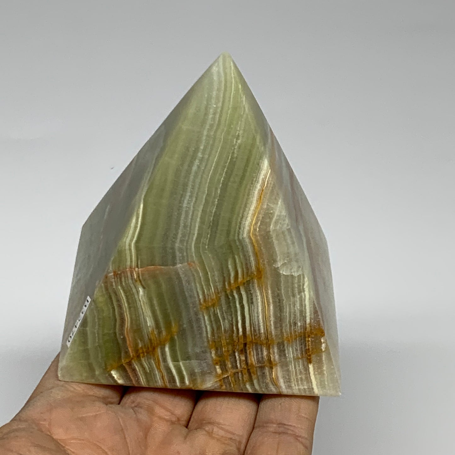 0.92 lbs, 3"x2.8"x2.9", Green Onyx Pyramid Gemstone Crystal, B32470