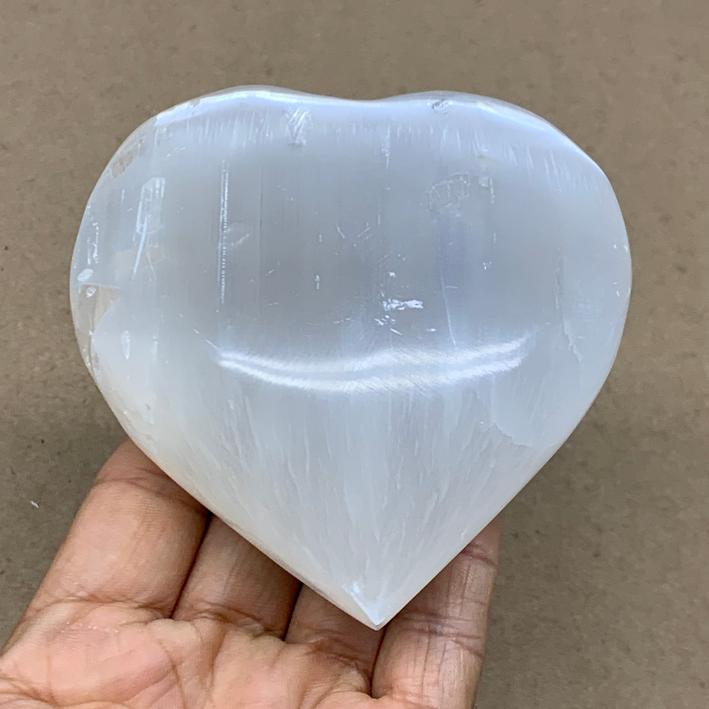 0.85 lbs, 3.8"x3.5"x1.6", Selenite Half Puffy Heart Crystals, Satin Spar, B36583