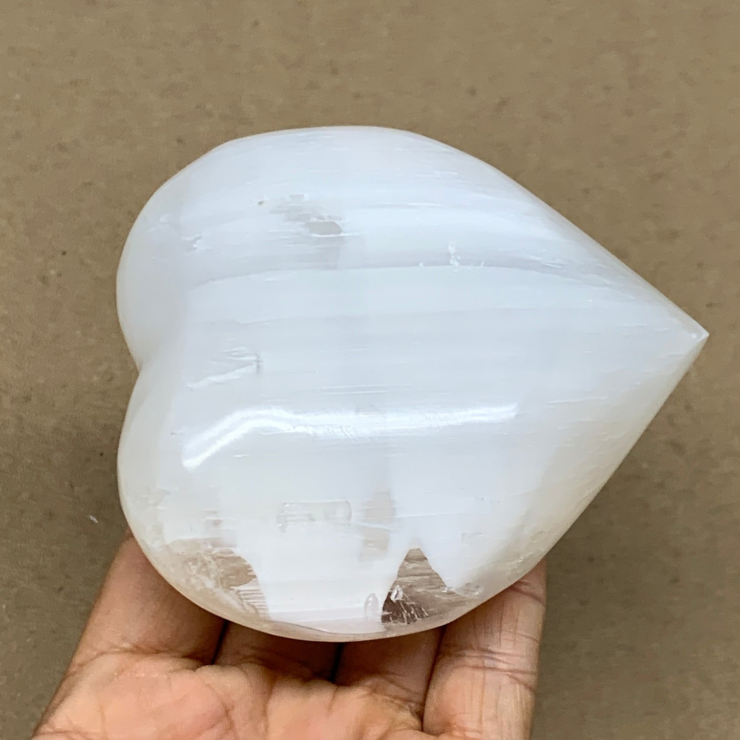 0.85 lbs, 3.8"x3.5"x1.6", Selenite Half Puffy Heart Crystals, Satin Spar, B36583