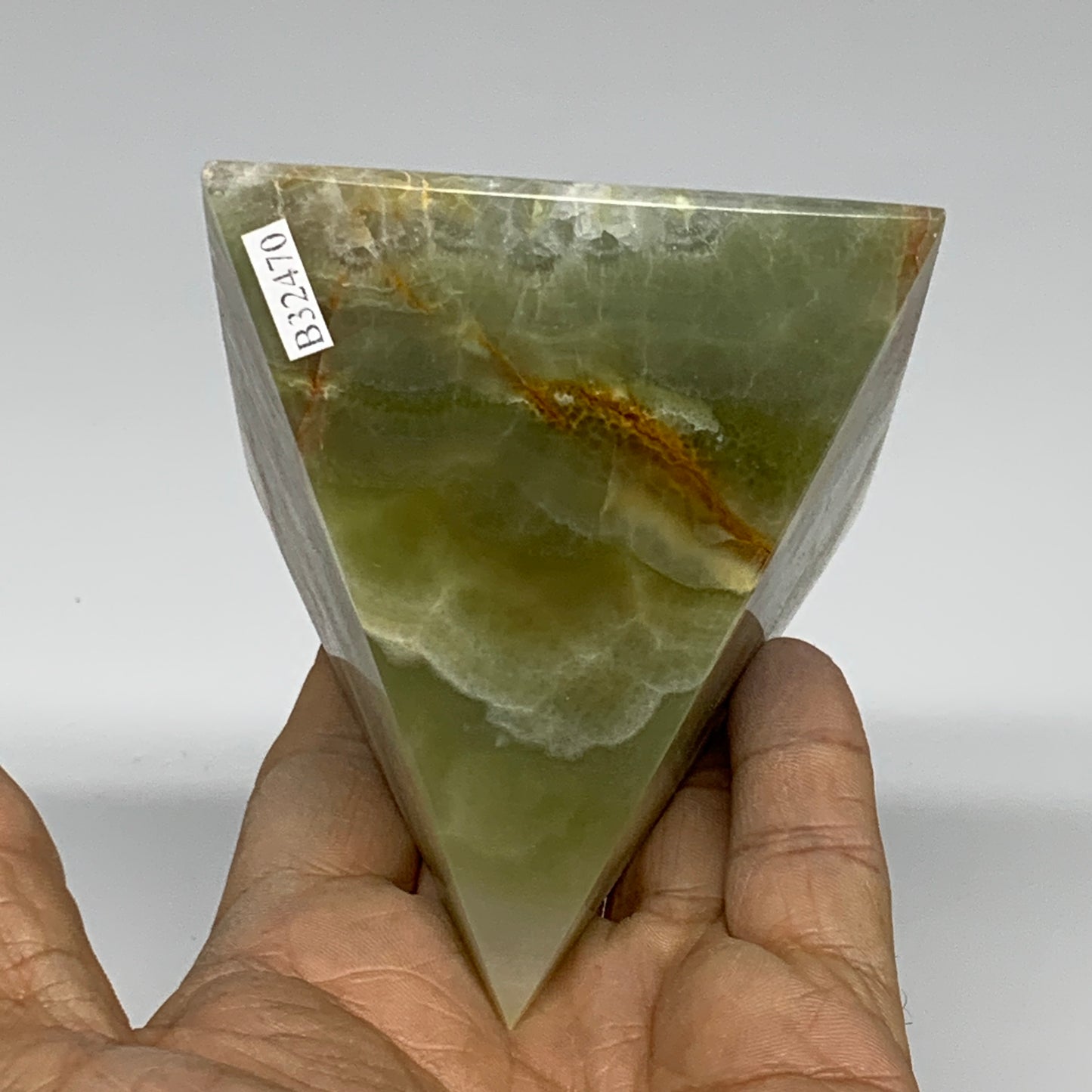 0.92 lbs, 3"x2.8"x2.9", Green Onyx Pyramid Gemstone Crystal, B32470