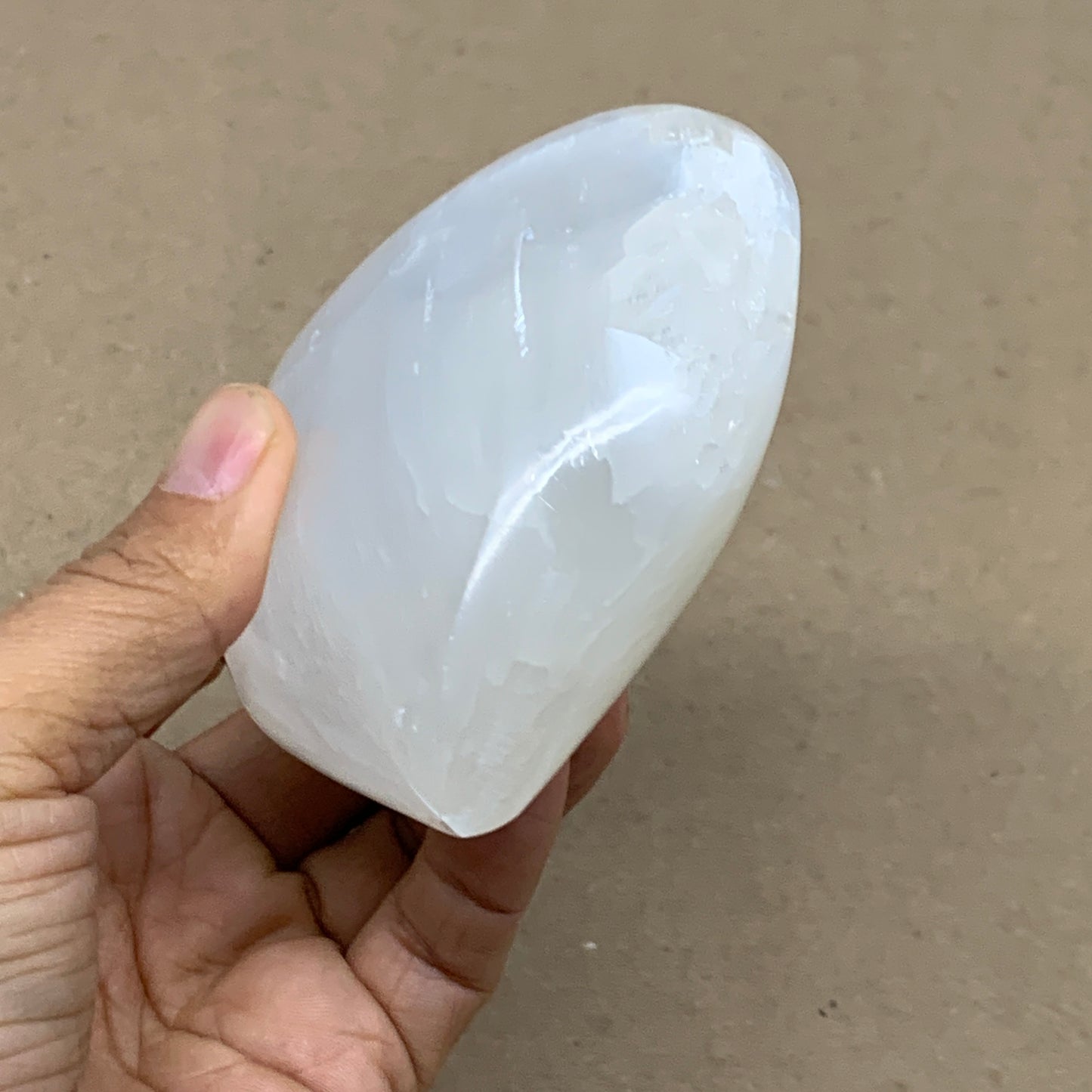 0.85 lbs, 3.8"x3.5"x1.6", Selenite Half Puffy Heart Crystals, Satin Spar, B36583