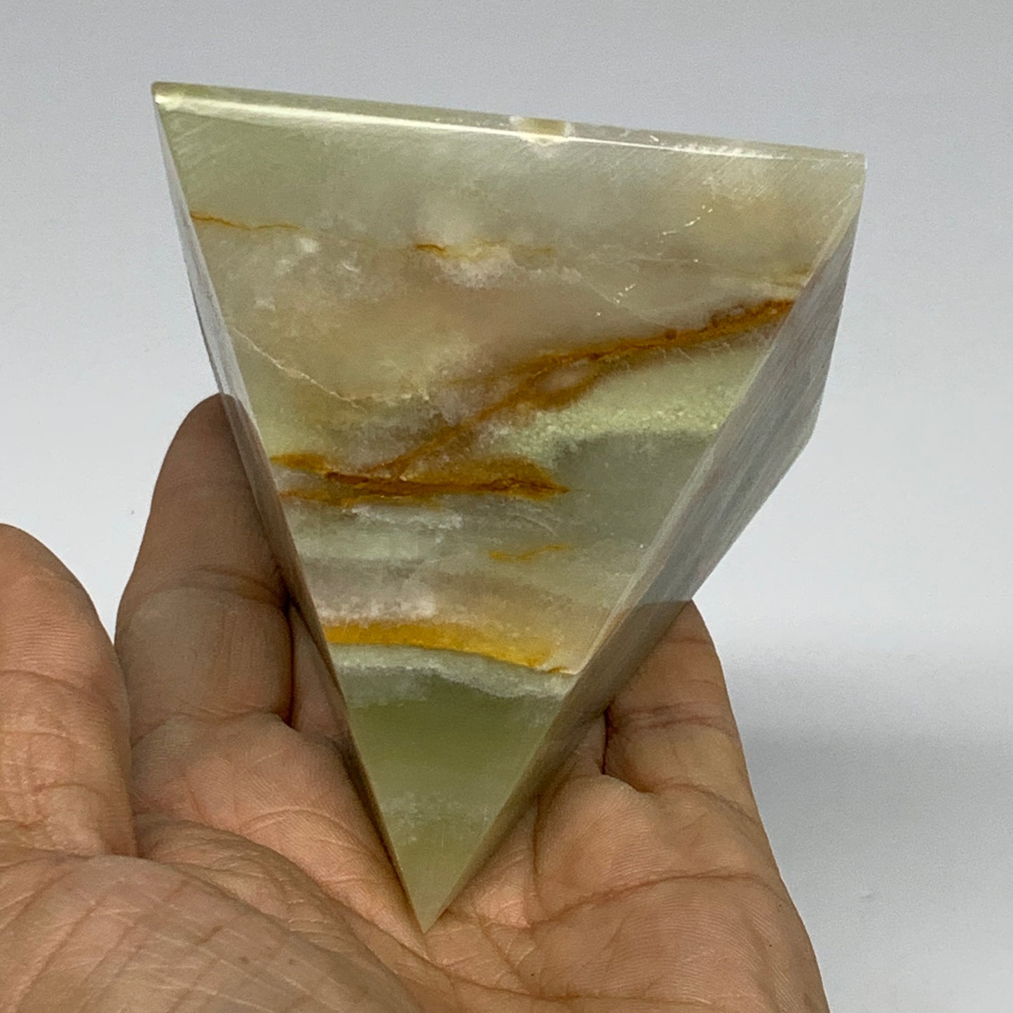 0.92 lbs, 3"x2.8"x2.9", Green Onyx Pyramid Gemstone Crystal, B32470