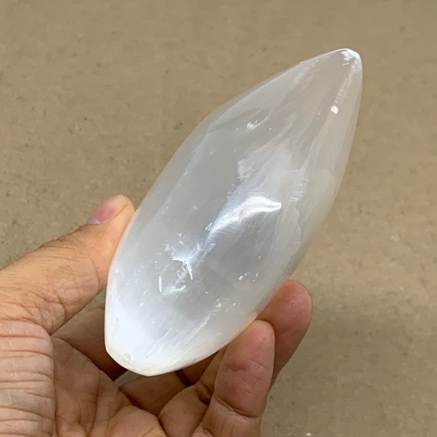 0.85 lbs, 3.8"x3.5"x1.6", Selenite Half Puffy Heart Crystals, Satin Spar, B36583