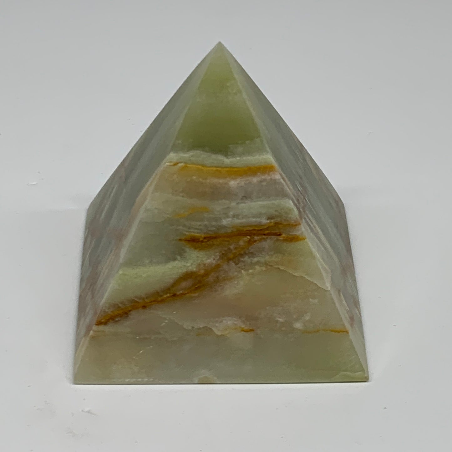 0.92 lbs, 3"x2.8"x2.9", Green Onyx Pyramid Gemstone Crystal, B32470