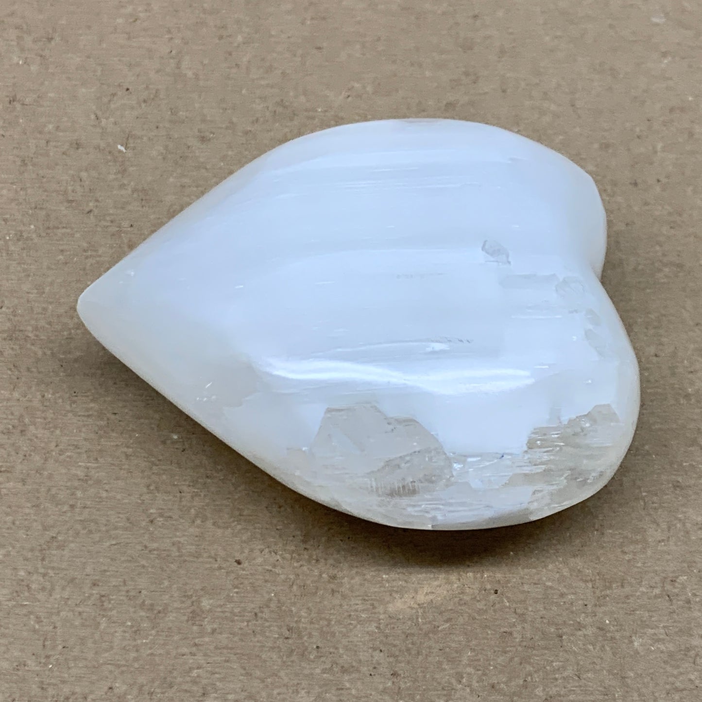0.85 lbs, 3.8"x3.5"x1.6", Selenite Half Puffy Heart Crystals, Satin Spar, B36583
