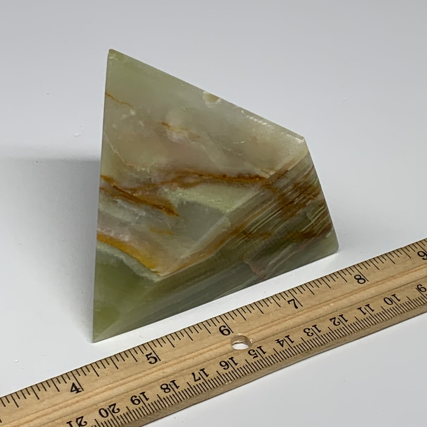 0.92 lbs, 3"x2.8"x2.9", Green Onyx Pyramid Gemstone Crystal, B32470