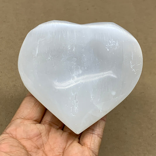0.93 lbs, 4"x4.1"x1.5", Selenite Half Puffy Heart Crystals, Satin Spar, B36584