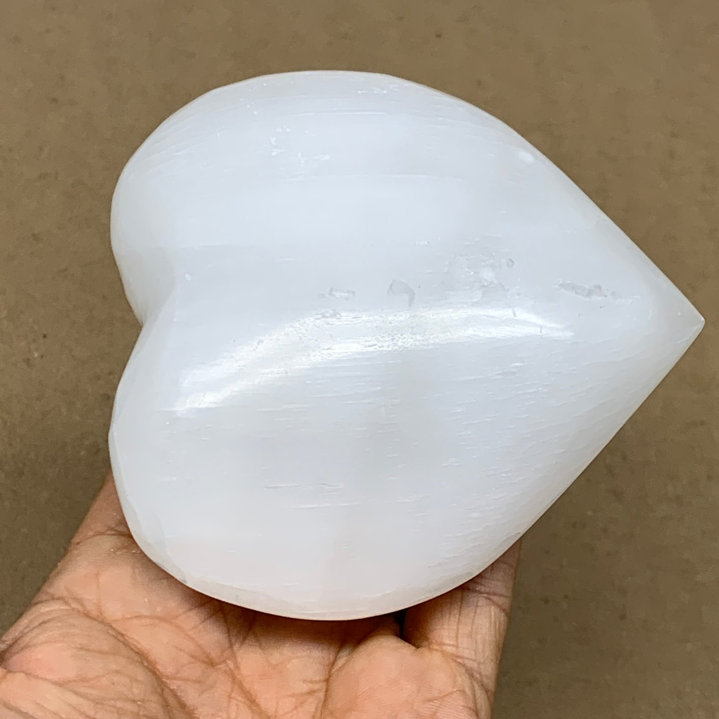 0.93 lbs, 4"x4.1"x1.5", Selenite Half Puffy Heart Crystals, Satin Spar, B36584