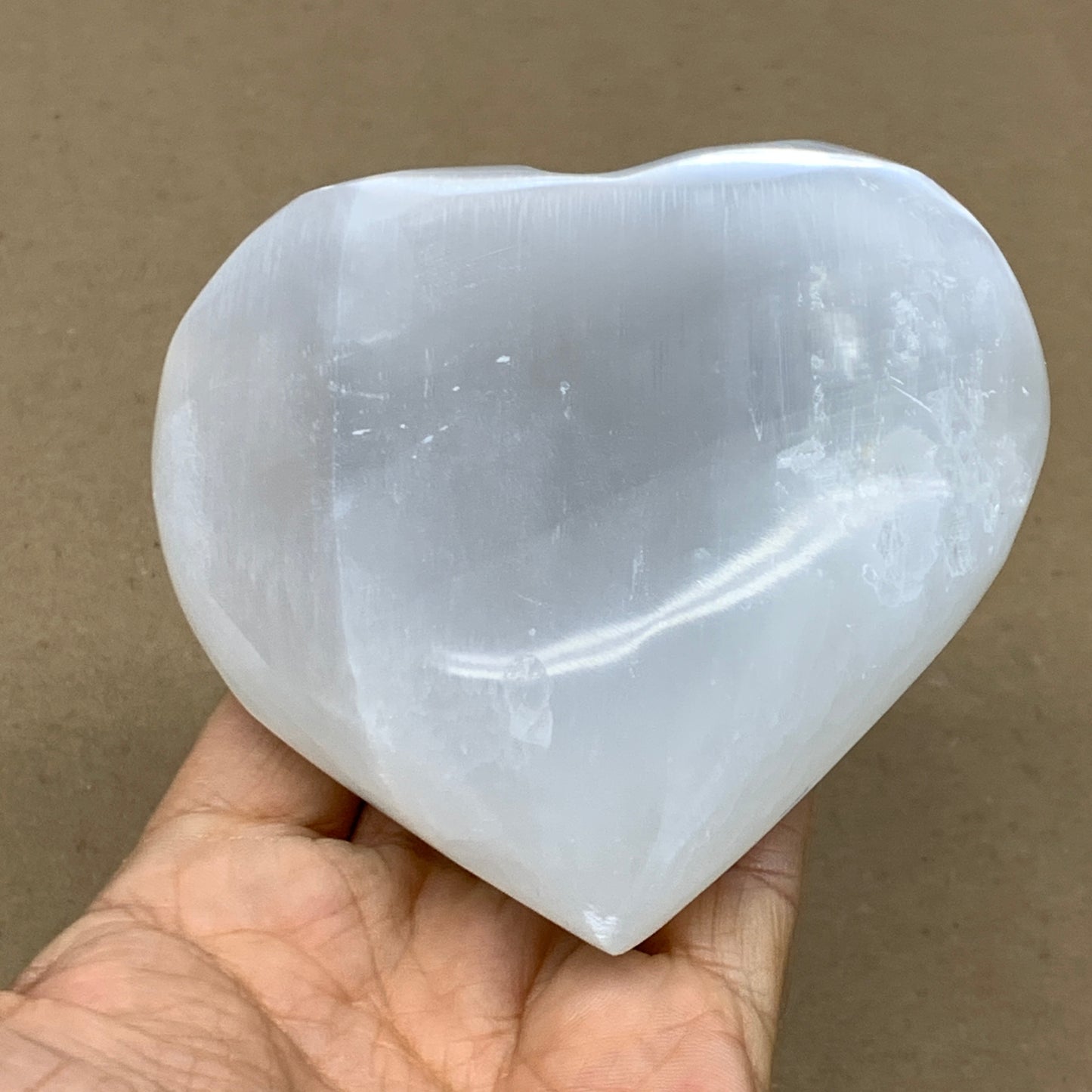 0.93 lbs, 4"x4.1"x1.5", Selenite Half Puffy Heart Crystals, Satin Spar, B36584