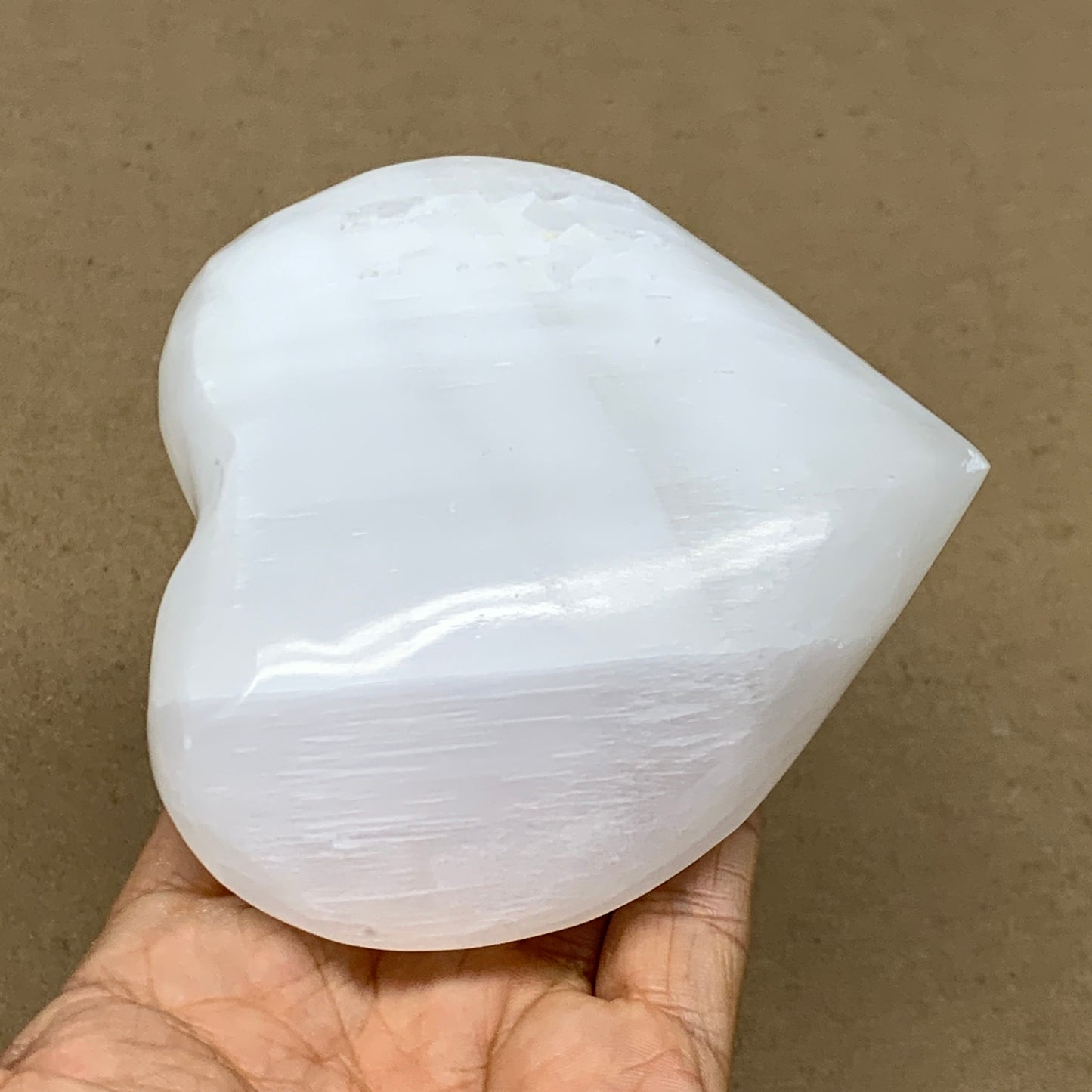 0.93 lbs, 4"x4.1"x1.5", Selenite Half Puffy Heart Crystals, Satin Spar, B36584