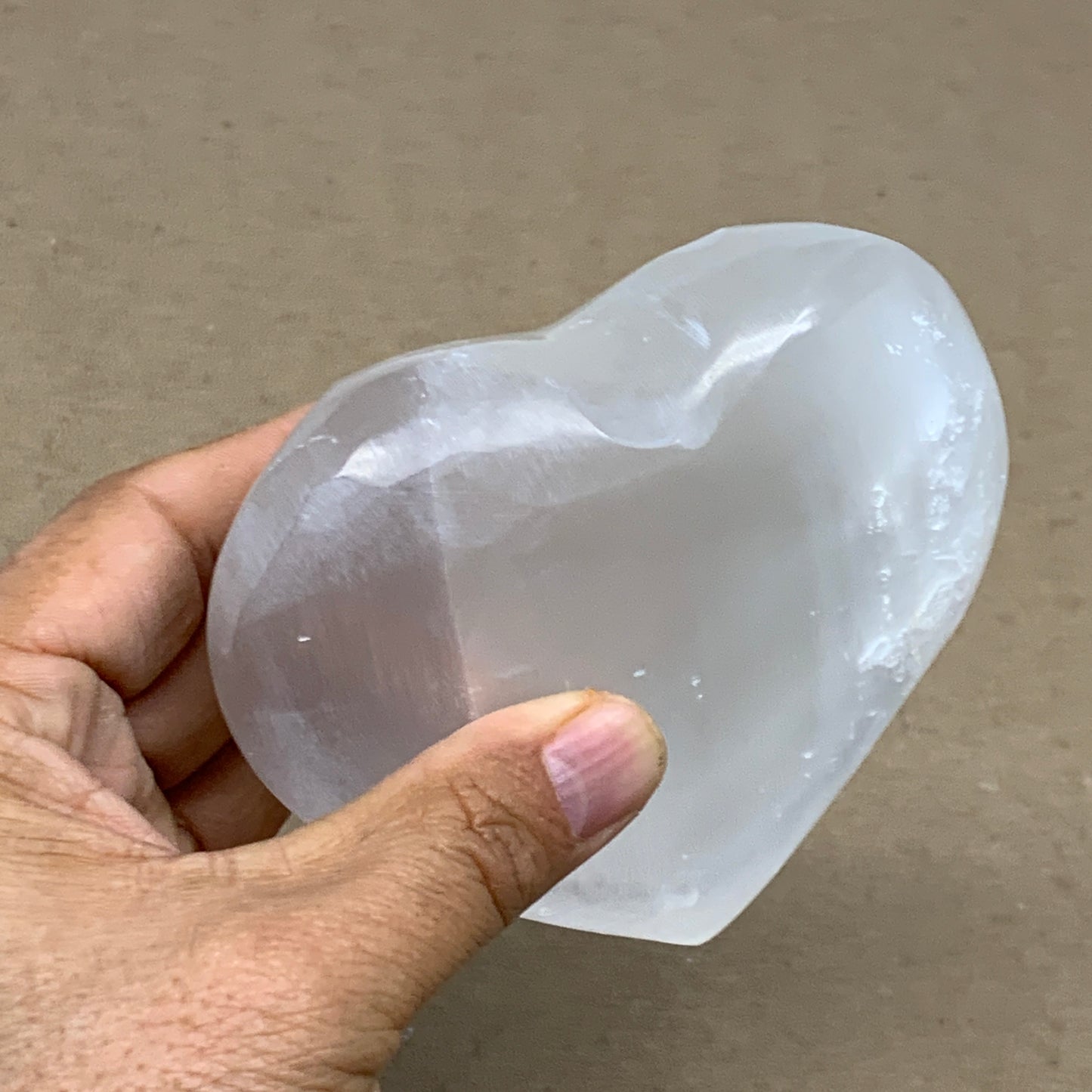 0.93 lbs, 4"x4.1"x1.5", Selenite Half Puffy Heart Crystals, Satin Spar, B36584