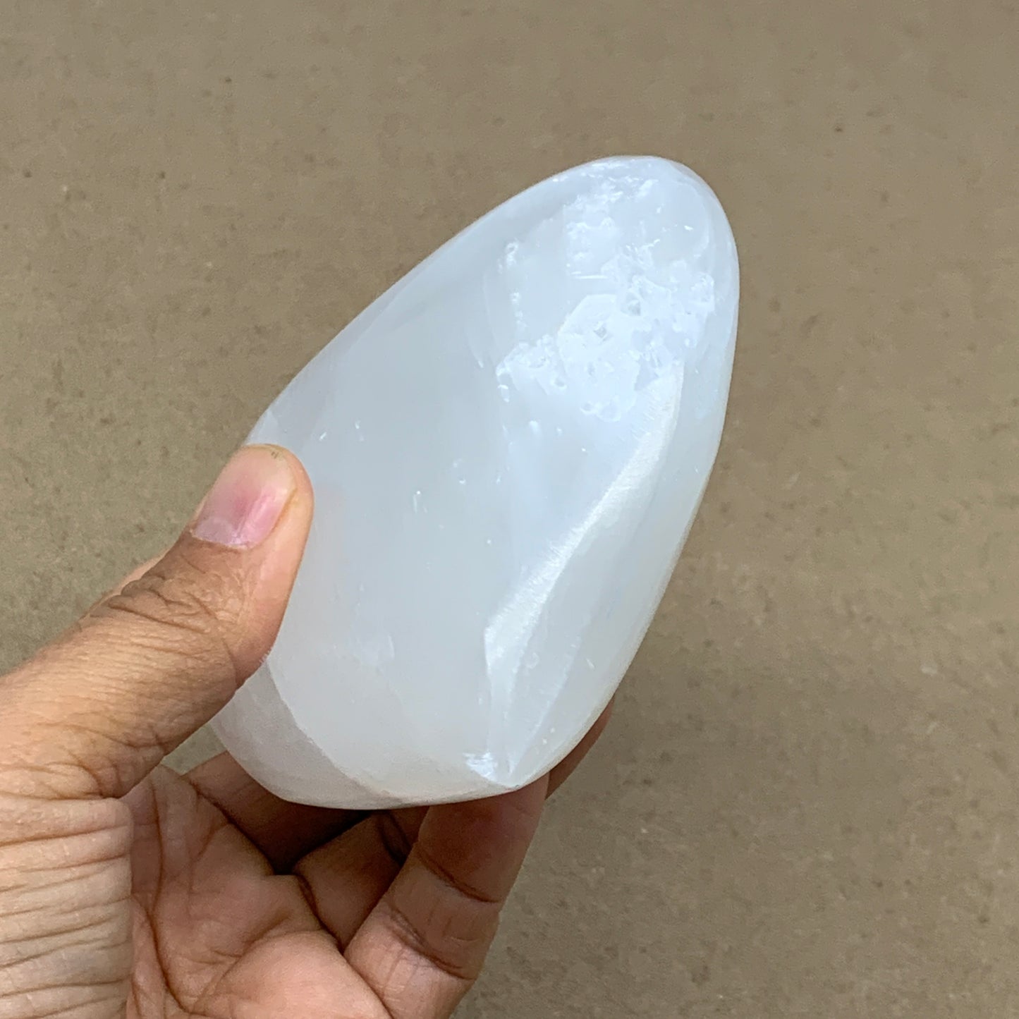 0.93 lbs, 4"x4.1"x1.5", Selenite Half Puffy Heart Crystals, Satin Spar, B36584