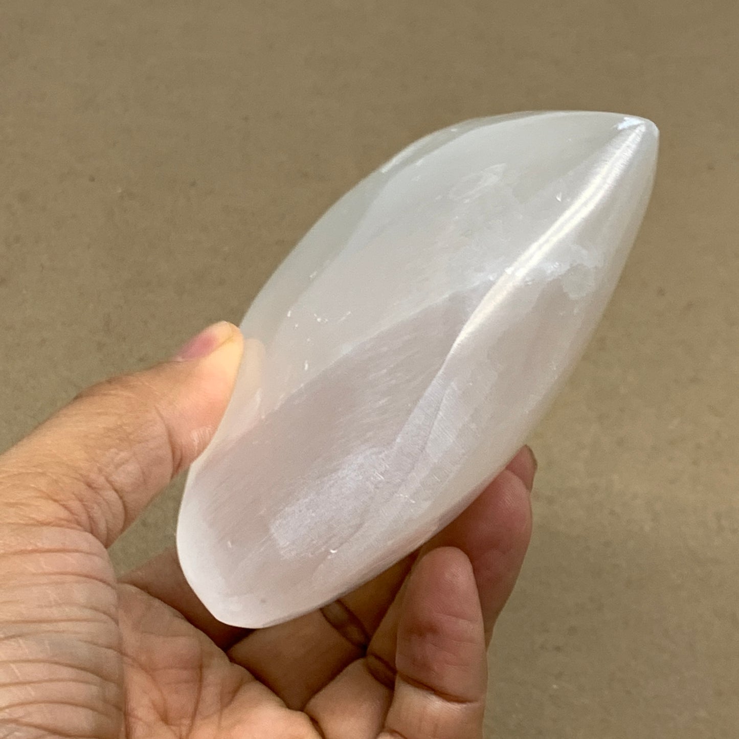 0.93 lbs, 4"x4.1"x1.5", Selenite Half Puffy Heart Crystals, Satin Spar, B36584