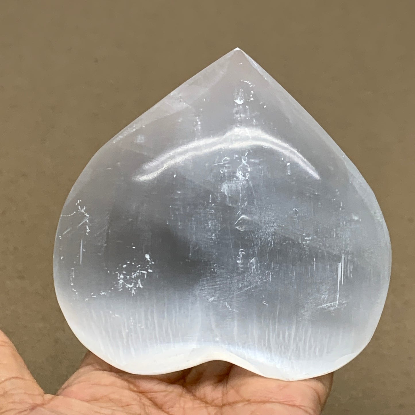 0.93 lbs, 4"x4.1"x1.5", Selenite Half Puffy Heart Crystals, Satin Spar, B36584