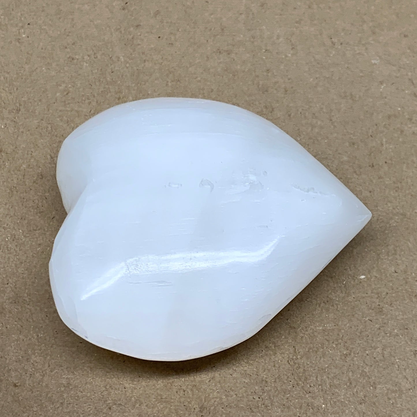 0.93 lbs, 4"x4.1"x1.5", Selenite Half Puffy Heart Crystals, Satin Spar, B36584