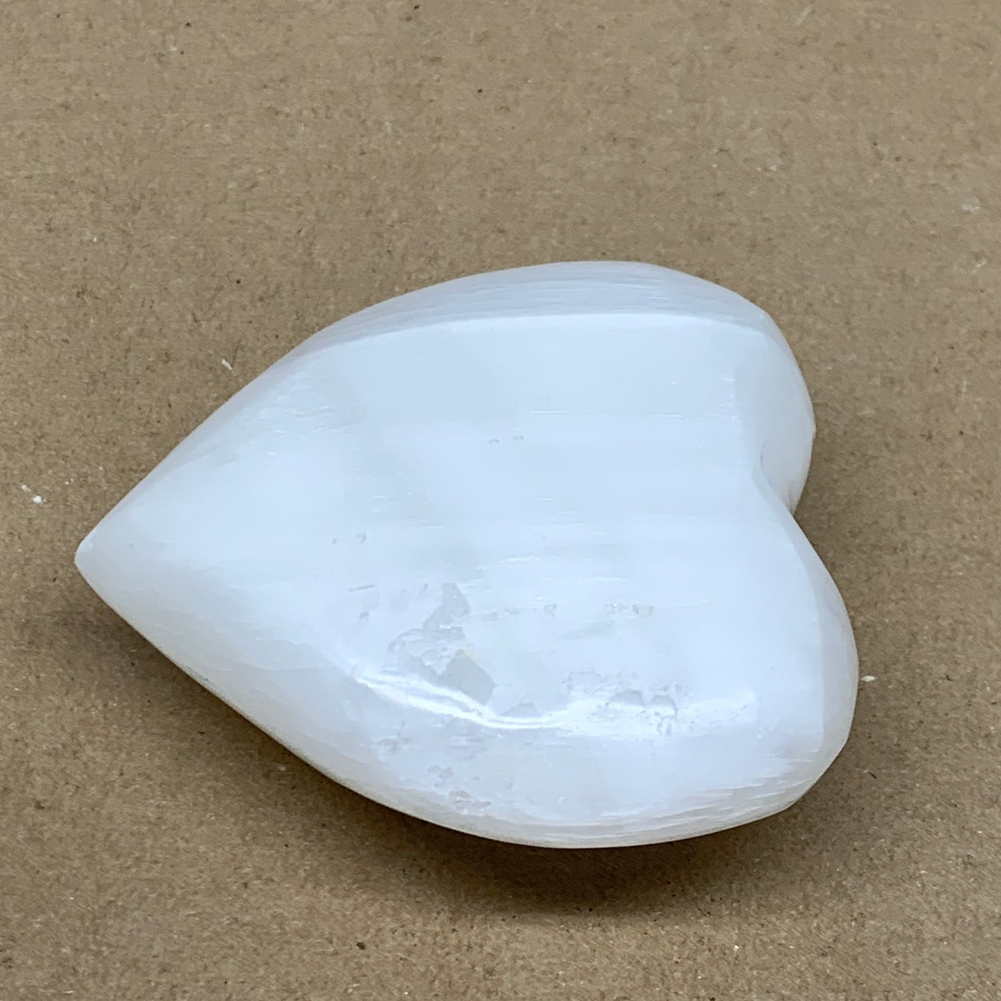 0.93 lbs, 4"x4.1"x1.5", Selenite Half Puffy Heart Crystals, Satin Spar, B36584