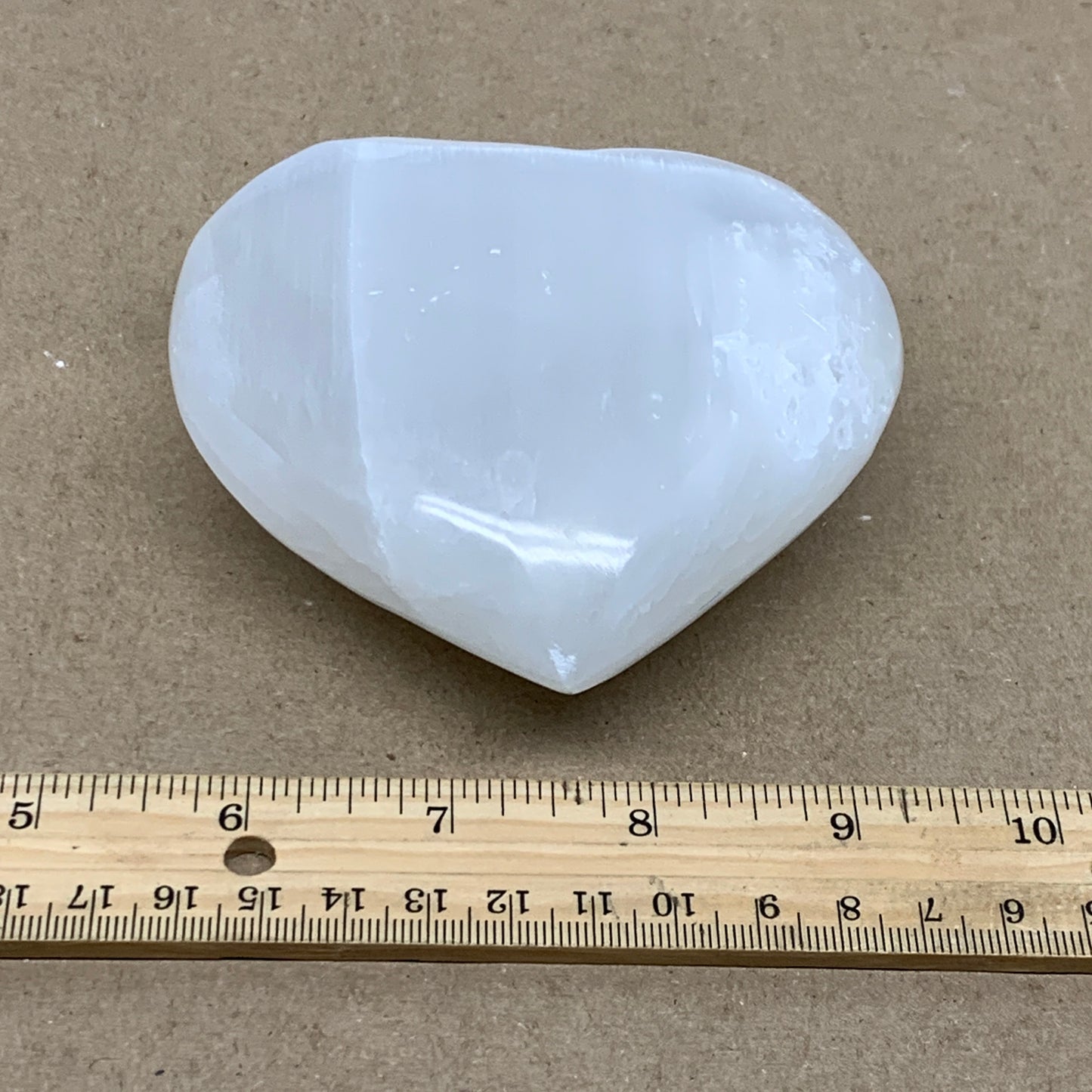 0.93 lbs, 4"x4.1"x1.5", Selenite Half Puffy Heart Crystals, Satin Spar, B36584