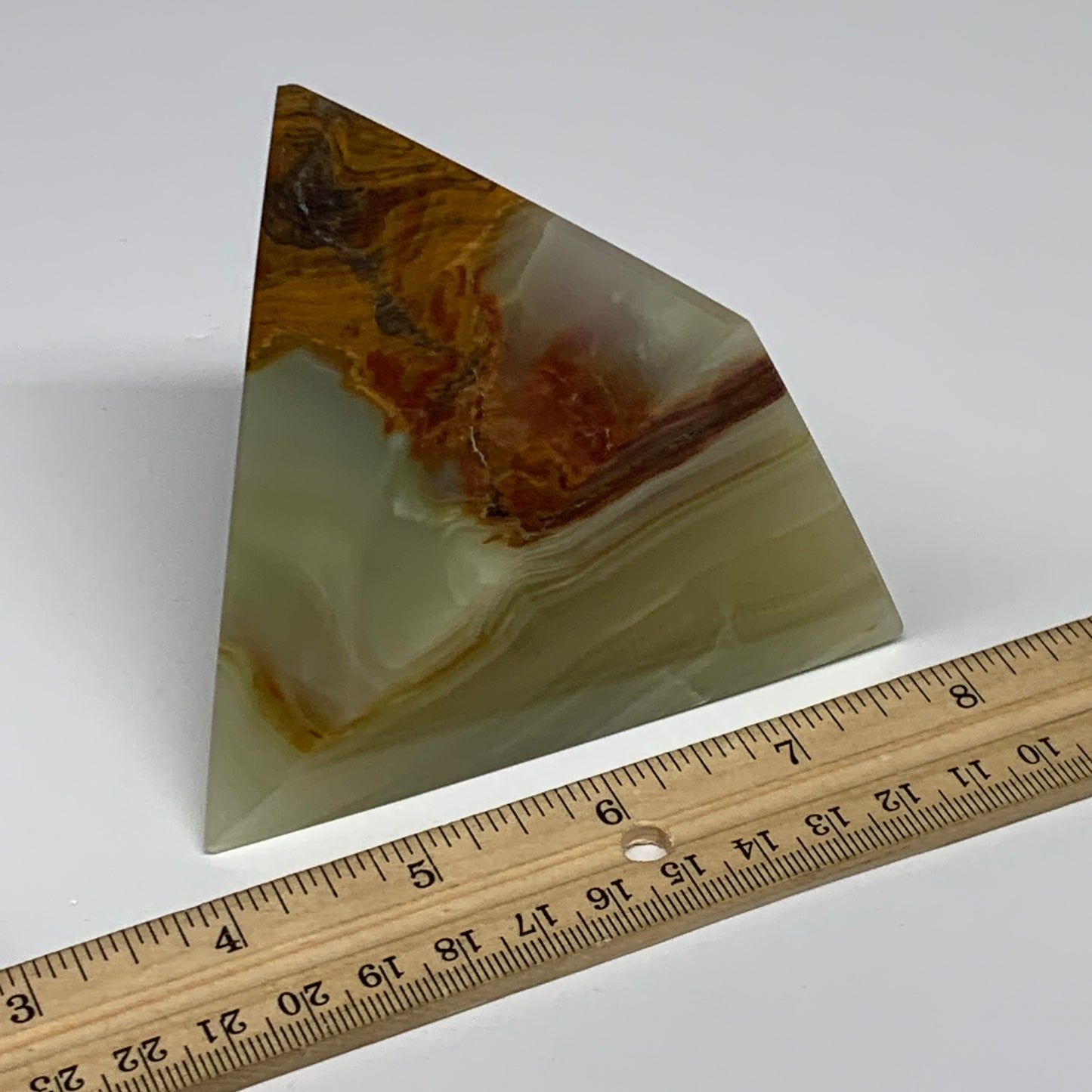 1.14 lbs, 3.2"x3"x3.1", Green Onyx Pyramid Gemstone Crystal, B32471