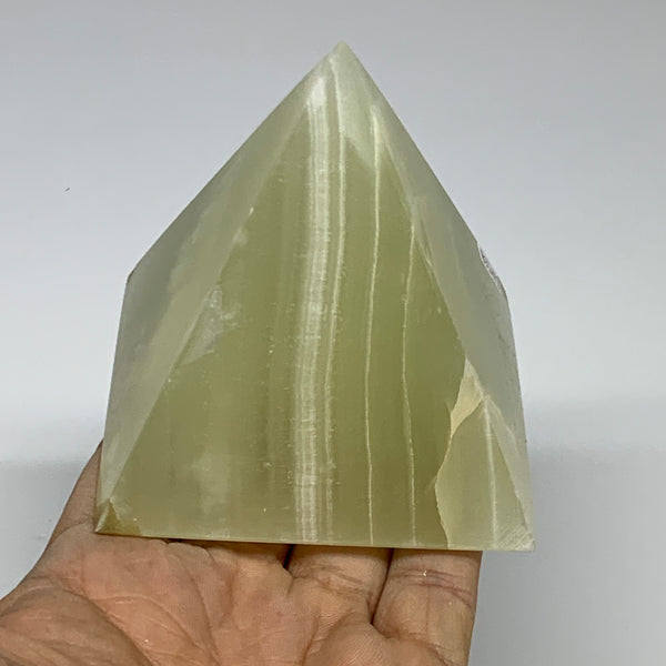 0.91 lbs, 3"x2.9"x2.9", Green Onyx Pyramid Gemstone Crystal, B32472