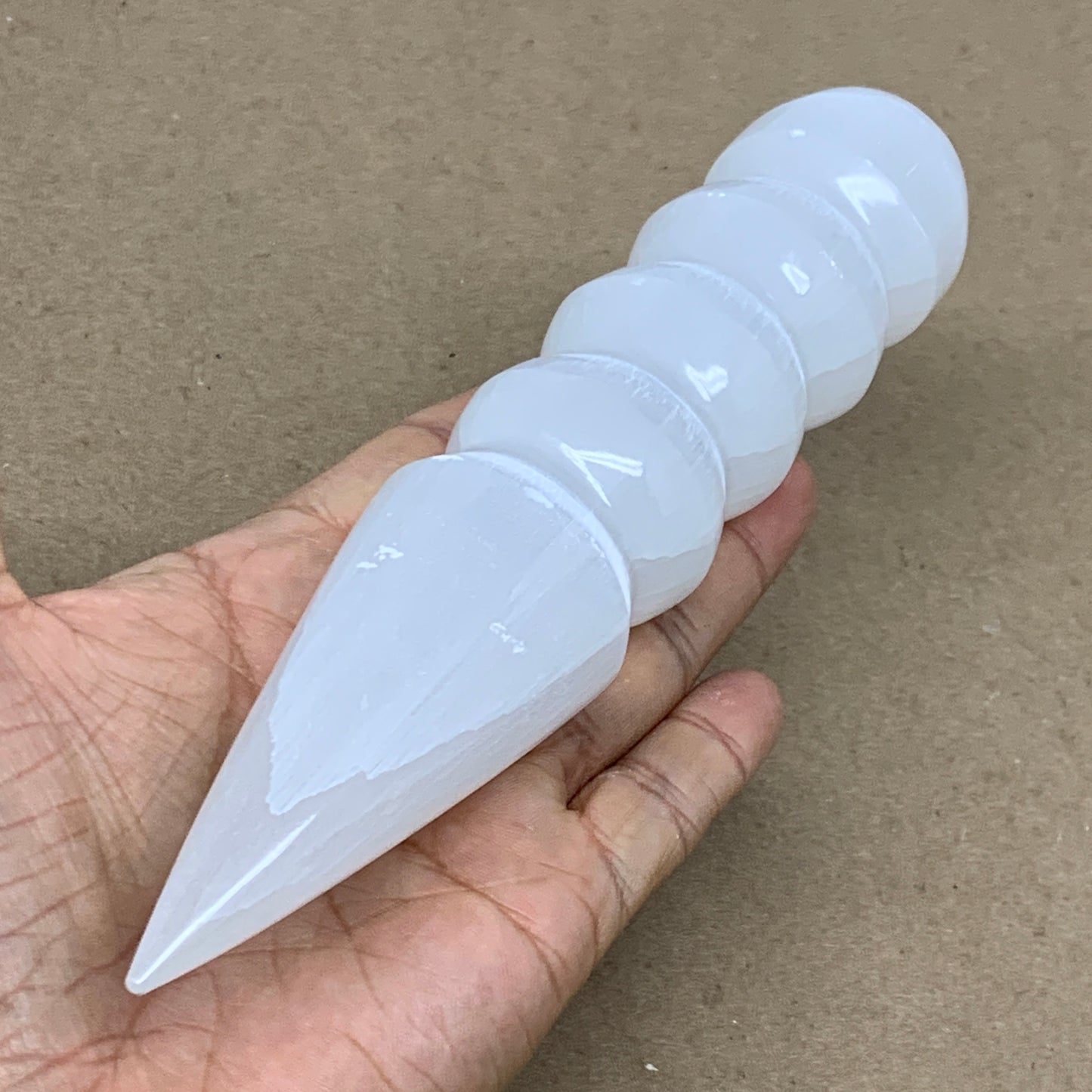 0.70 1lbs.,7.5"x1.5", Large White Selenite Spiral Wand Crystal Point, B36585