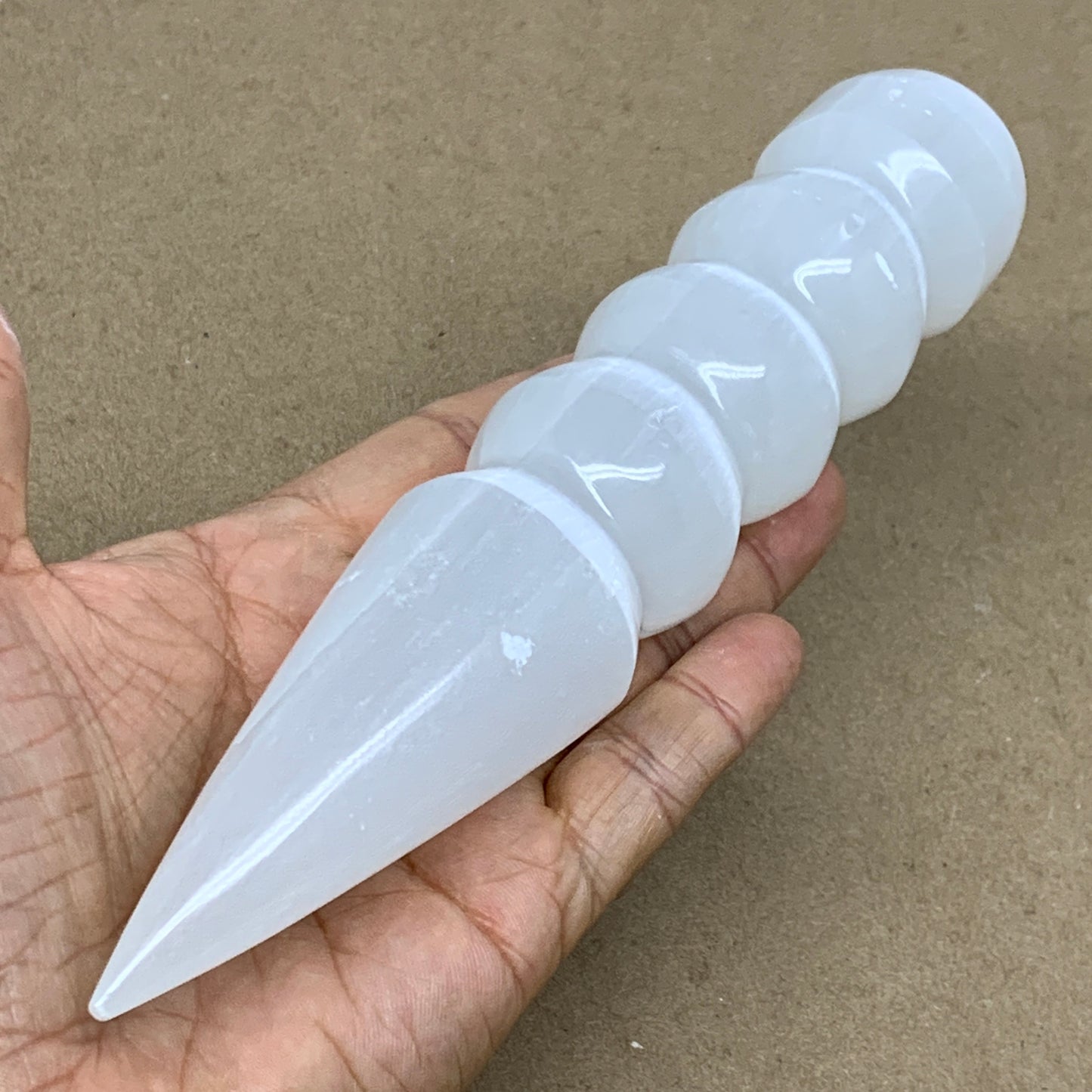 0.70 1lbs.,7.5"x1.5", Large White Selenite Spiral Wand Crystal Point, B36585