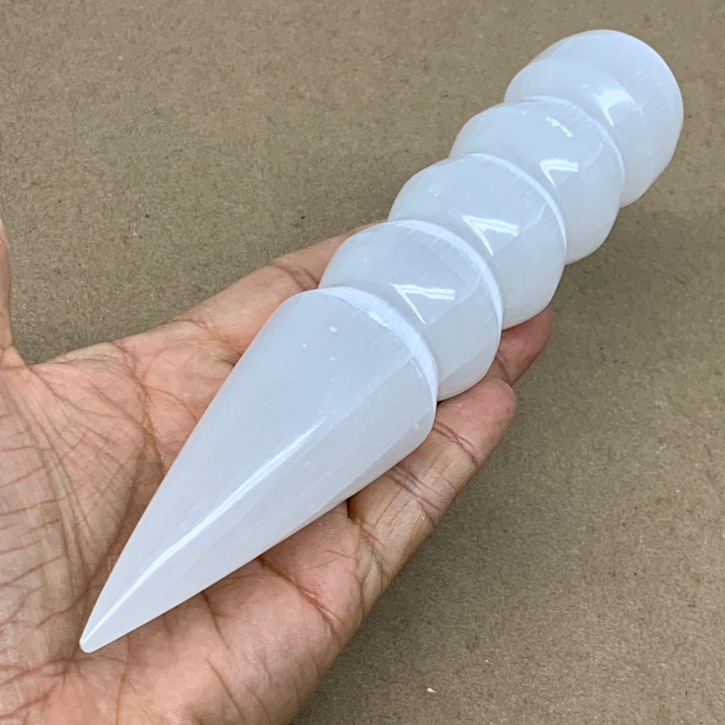 0.70 1lbs.,7.5"x1.5", Large White Selenite Spiral Wand Crystal Point, B36585