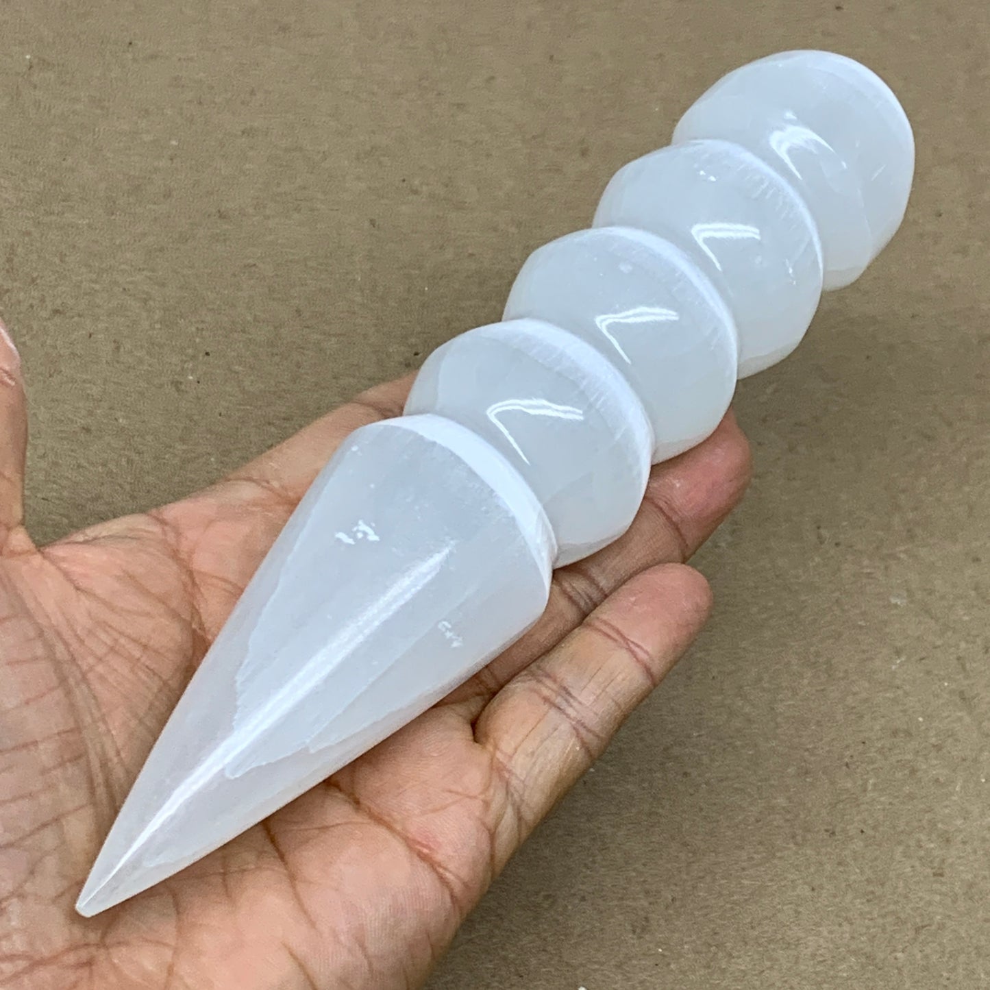 0.70 1lbs.,7.5"x1.5", Large White Selenite Spiral Wand Crystal Point, B36585