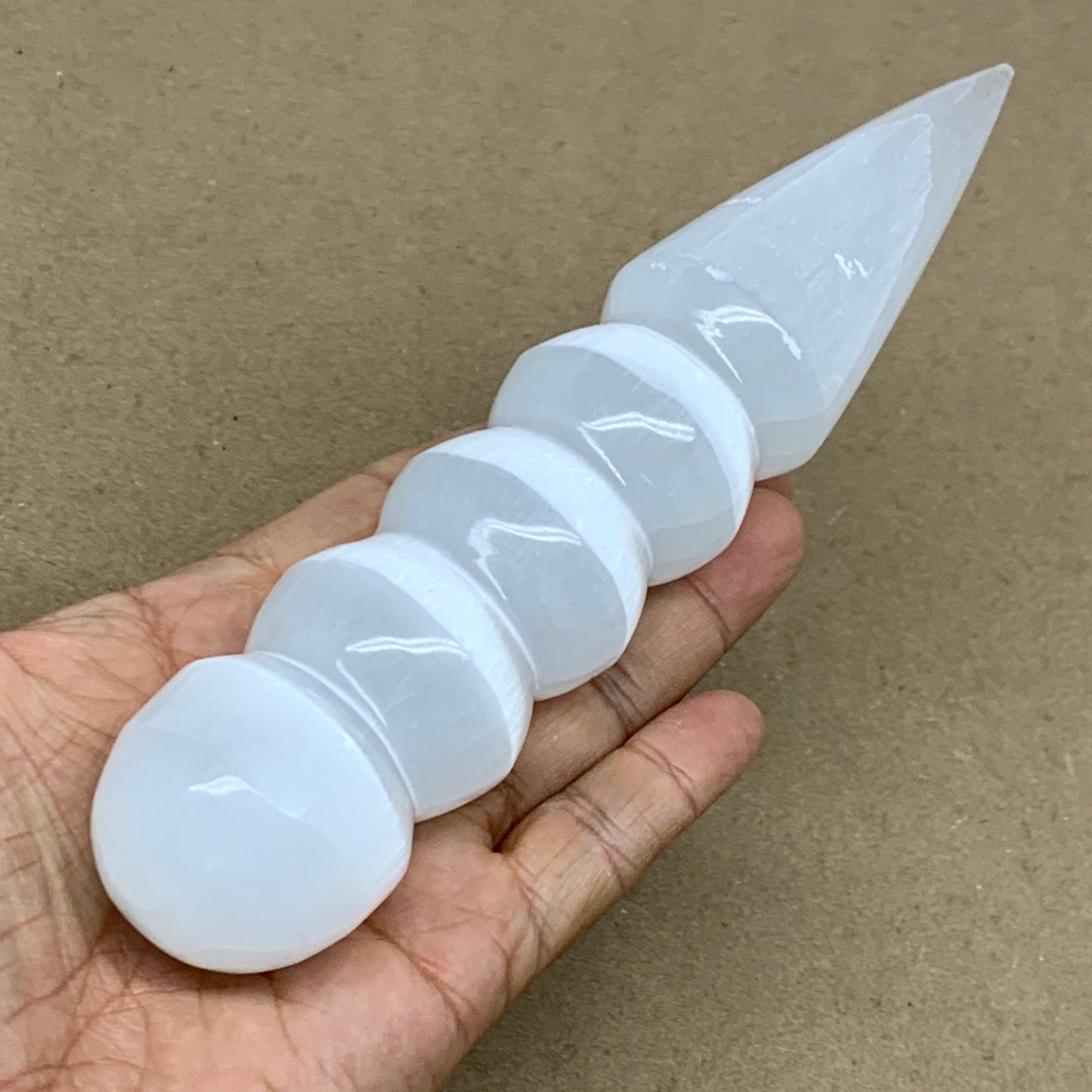 0.70 1lbs.,7.5"x1.5", Large White Selenite Spiral Wand Crystal Point, B36585