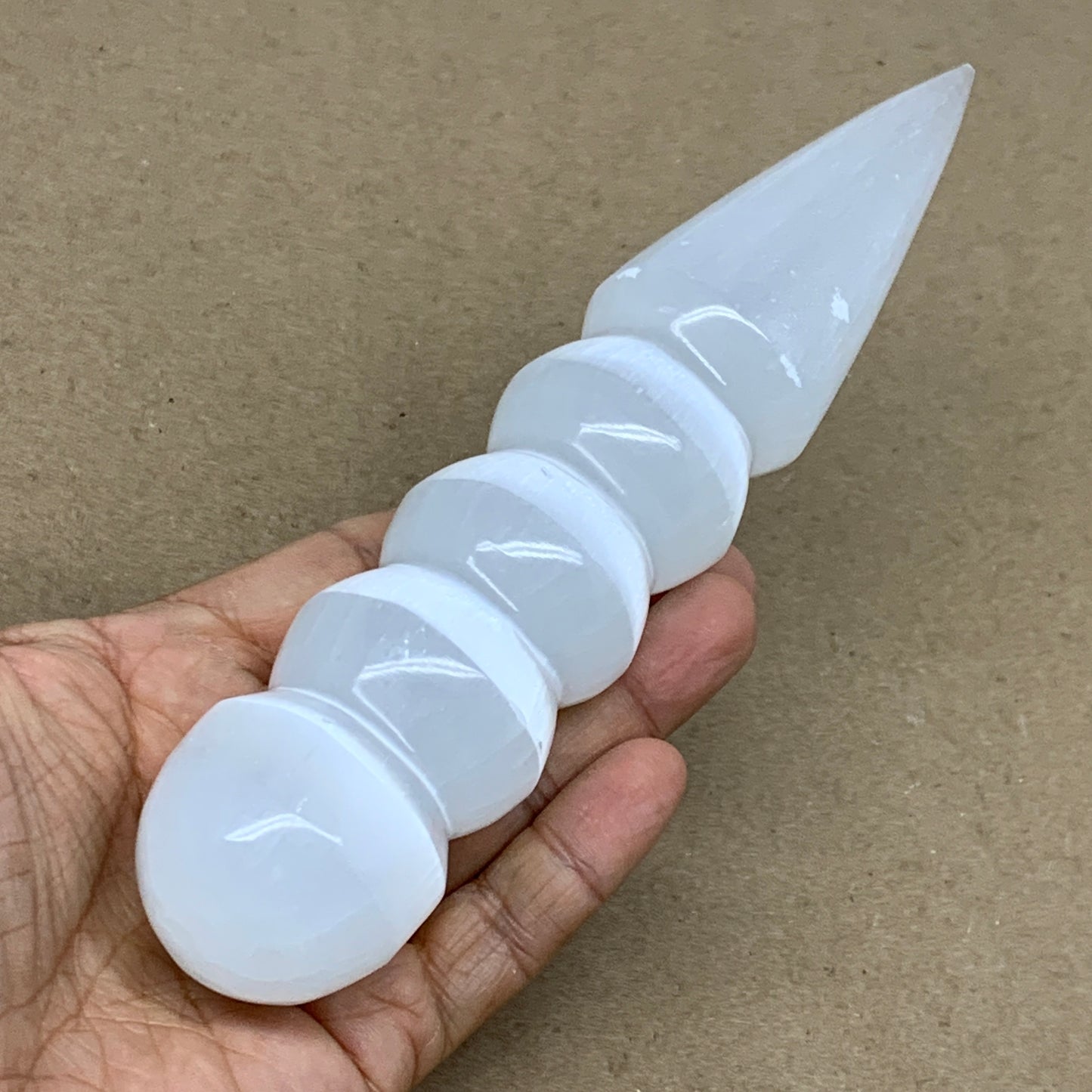 0.70 1lbs.,7.5"x1.5", Large White Selenite Spiral Wand Crystal Point, B36585