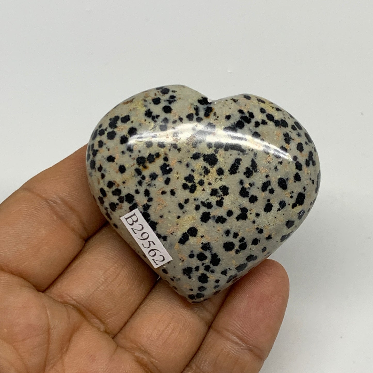 77.6g, 1.9"x2.1"x0.9" Dalmatian Jasper Heart Polished Healing Home Decor, B29562