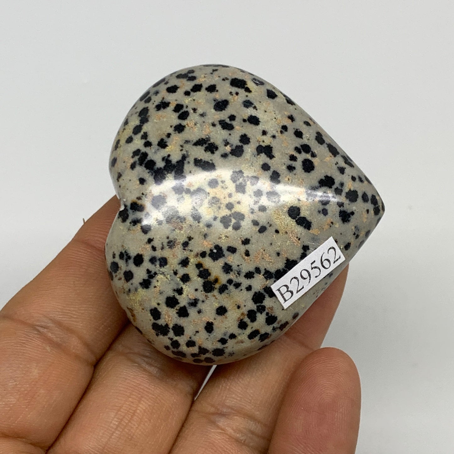 77.6g, 1.9"x2.1"x0.9" Dalmatian Jasper Heart Polished Healing Home Decor, B29562
