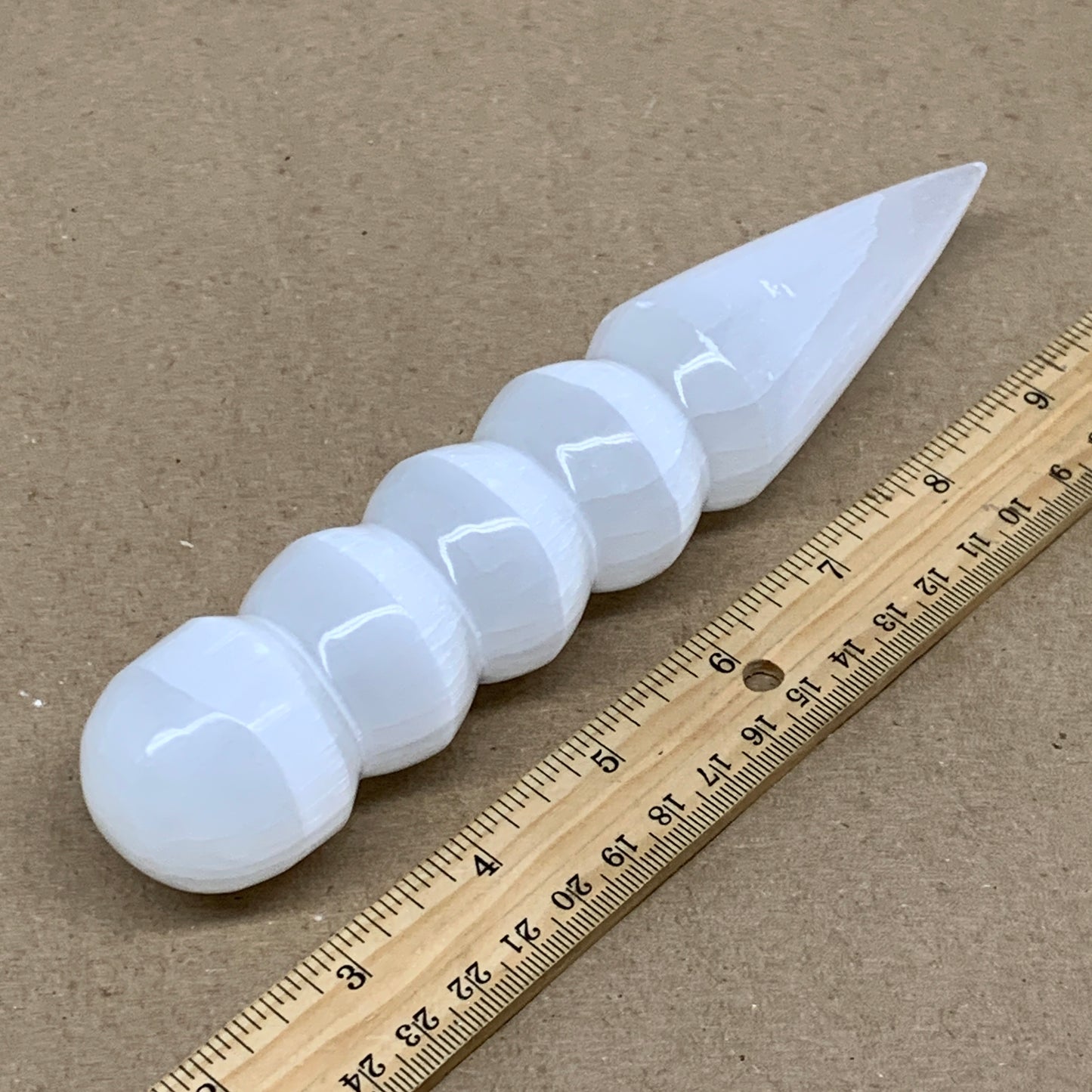 0.70 1lbs.,7.5"x1.5", Large White Selenite Spiral Wand Crystal Point, B36585