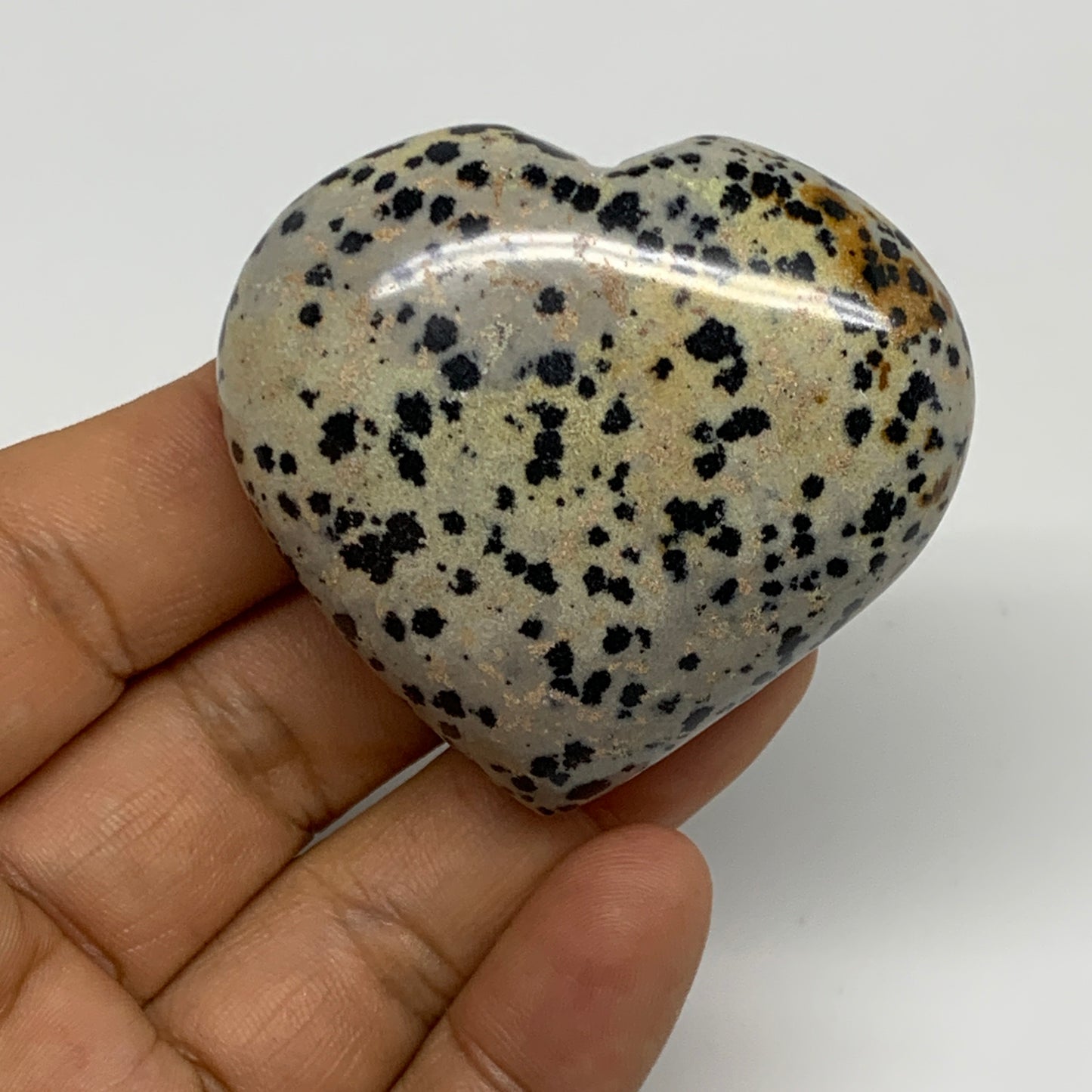 77.6g, 1.9"x2.1"x0.9" Dalmatian Jasper Heart Polished Healing Home Decor, B29562