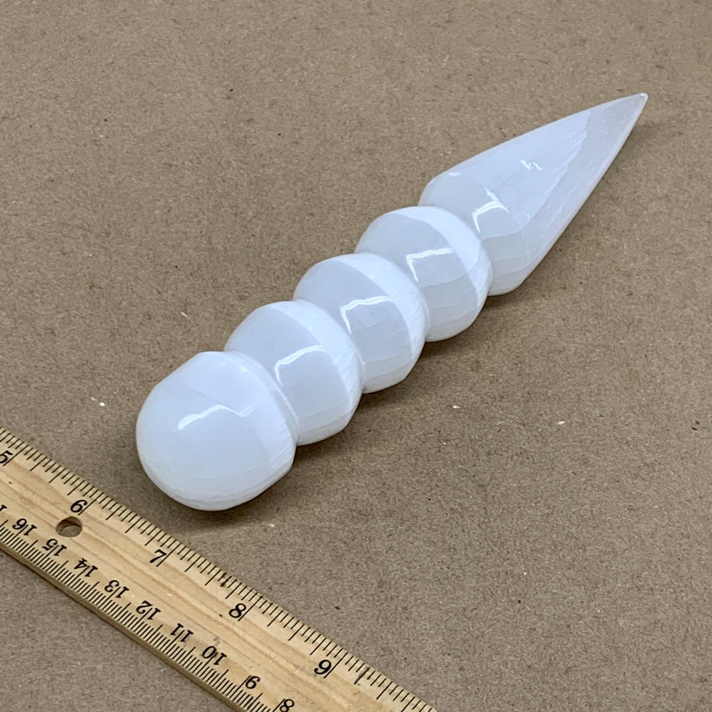 0.70 1lbs.,7.5"x1.5", Large White Selenite Spiral Wand Crystal Point, B36585