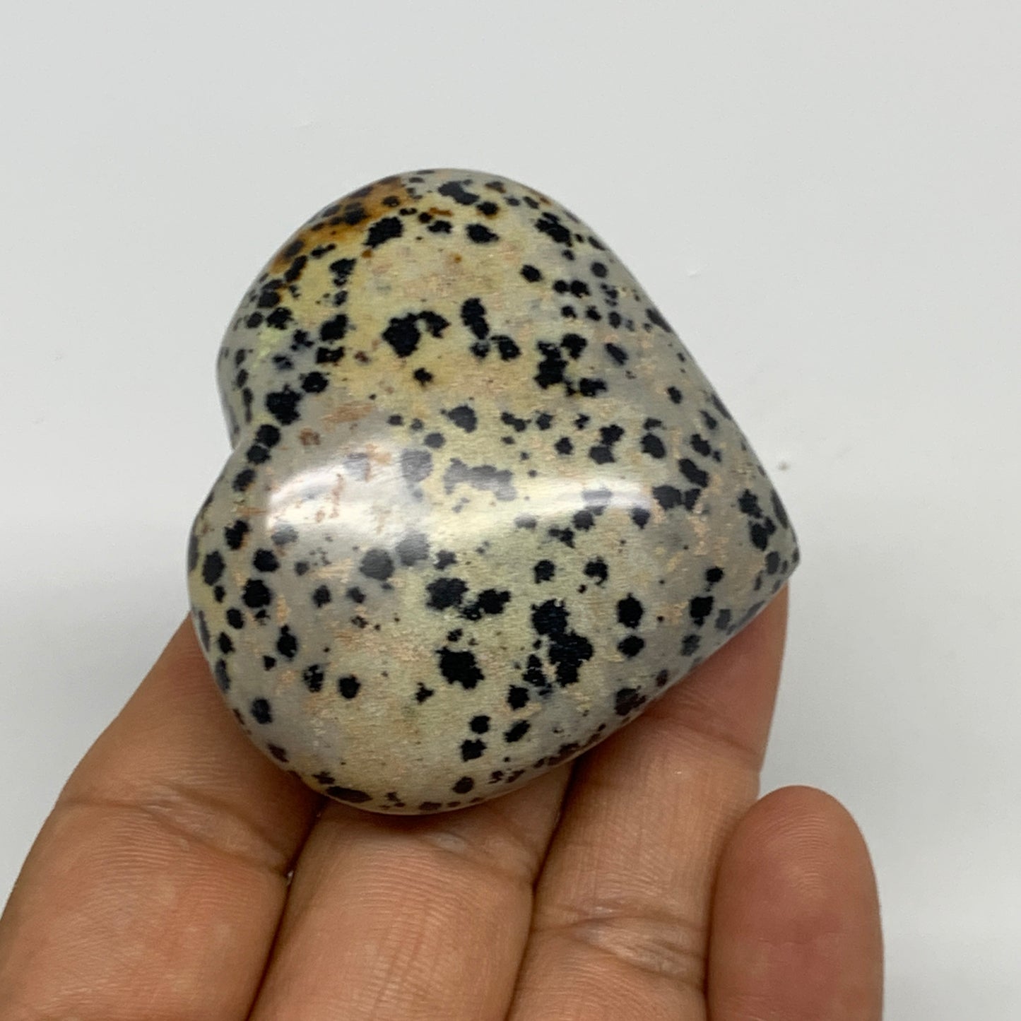 77.6g, 1.9"x2.1"x0.9" Dalmatian Jasper Heart Polished Healing Home Decor, B29562