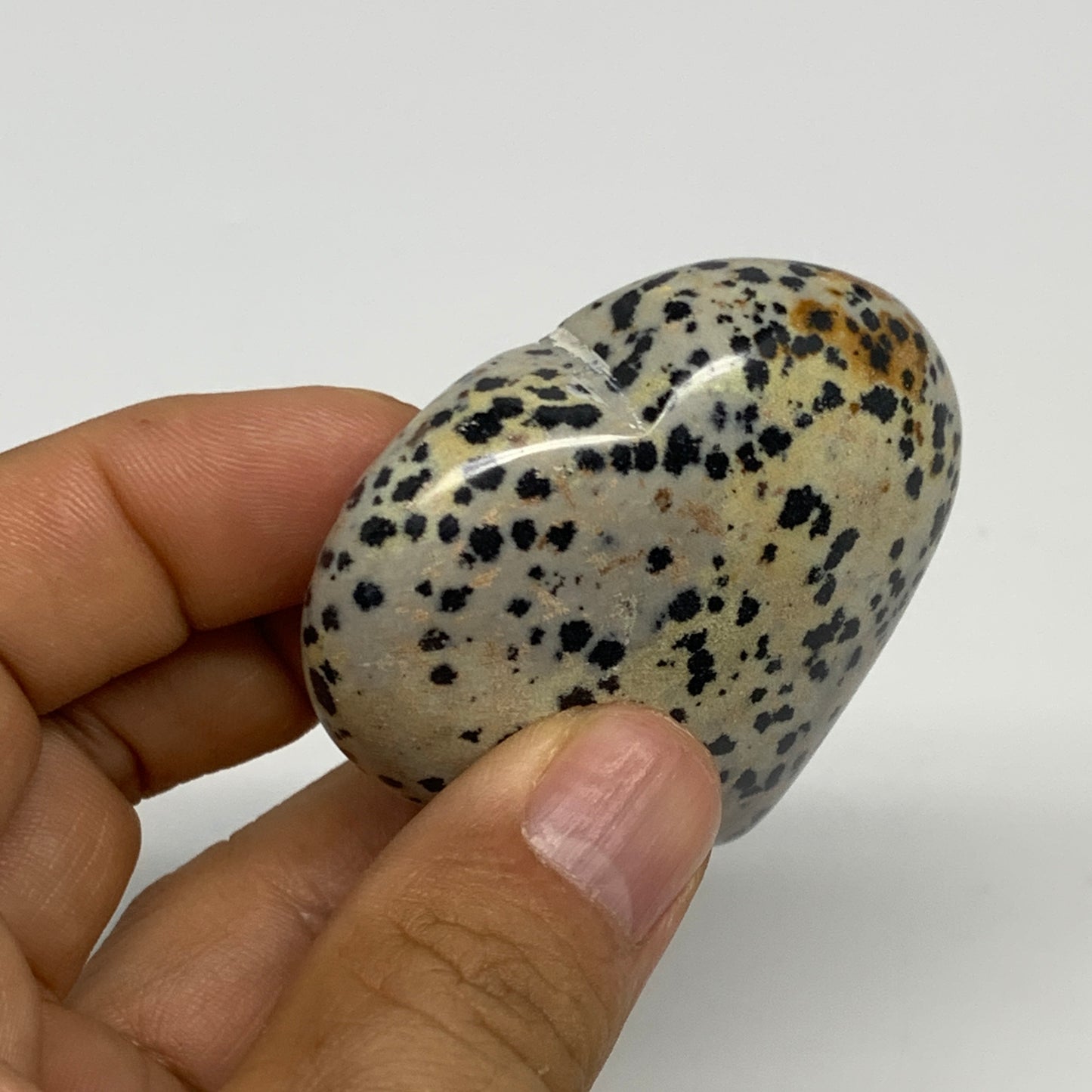 77.6g, 1.9"x2.1"x0.9" Dalmatian Jasper Heart Polished Healing Home Decor, B29562