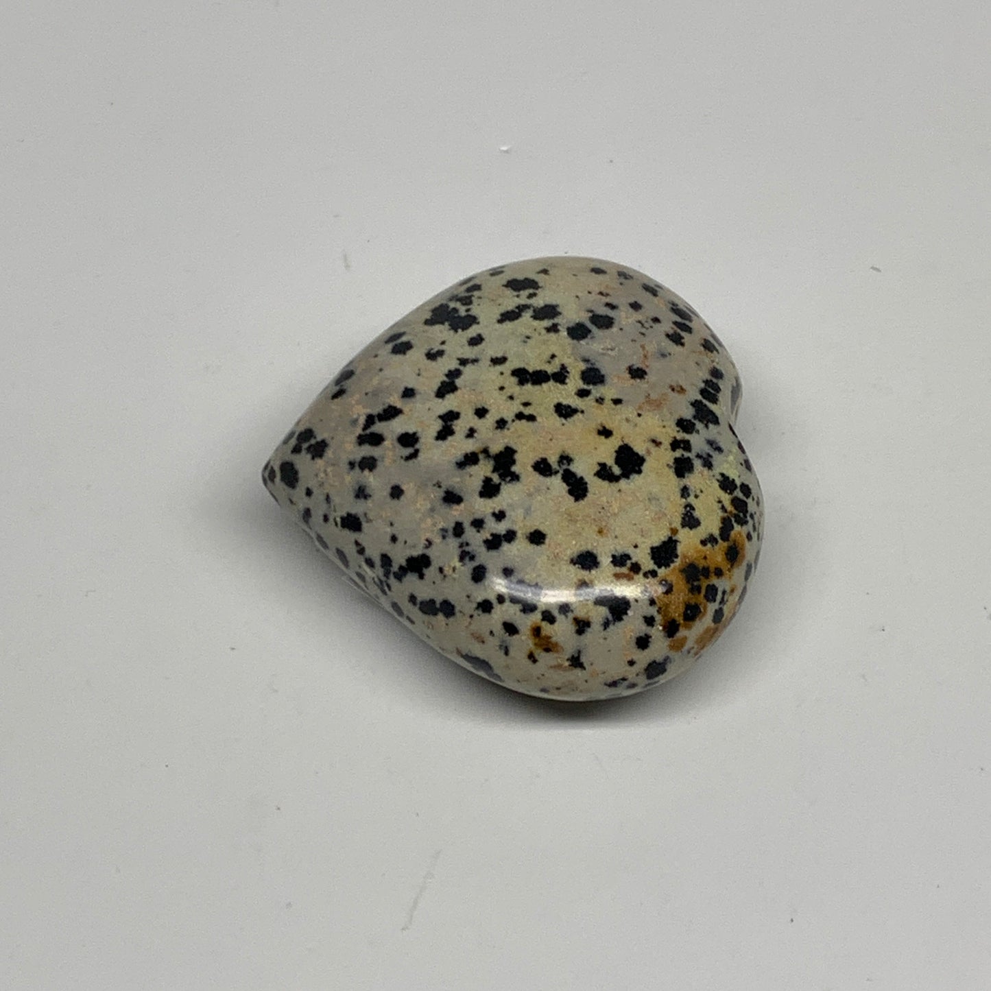 77.6g, 1.9"x2.1"x0.9" Dalmatian Jasper Heart Polished Healing Home Decor, B29562