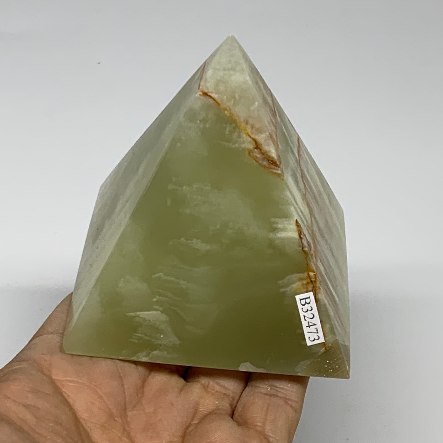 0.9 lbs, 3"x2.9"x2.9", Green Onyx Pyramid Gemstone Crystal, B32473