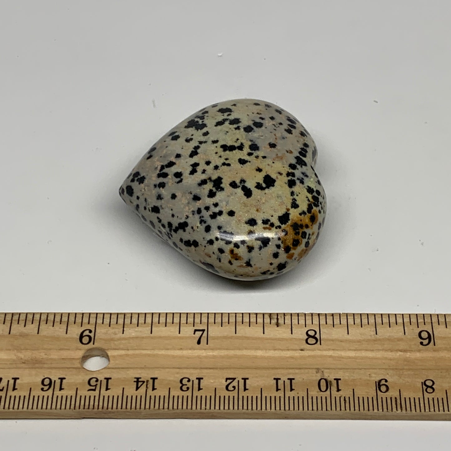 77.6g, 1.9"x2.1"x0.9" Dalmatian Jasper Heart Polished Healing Home Decor, B29562