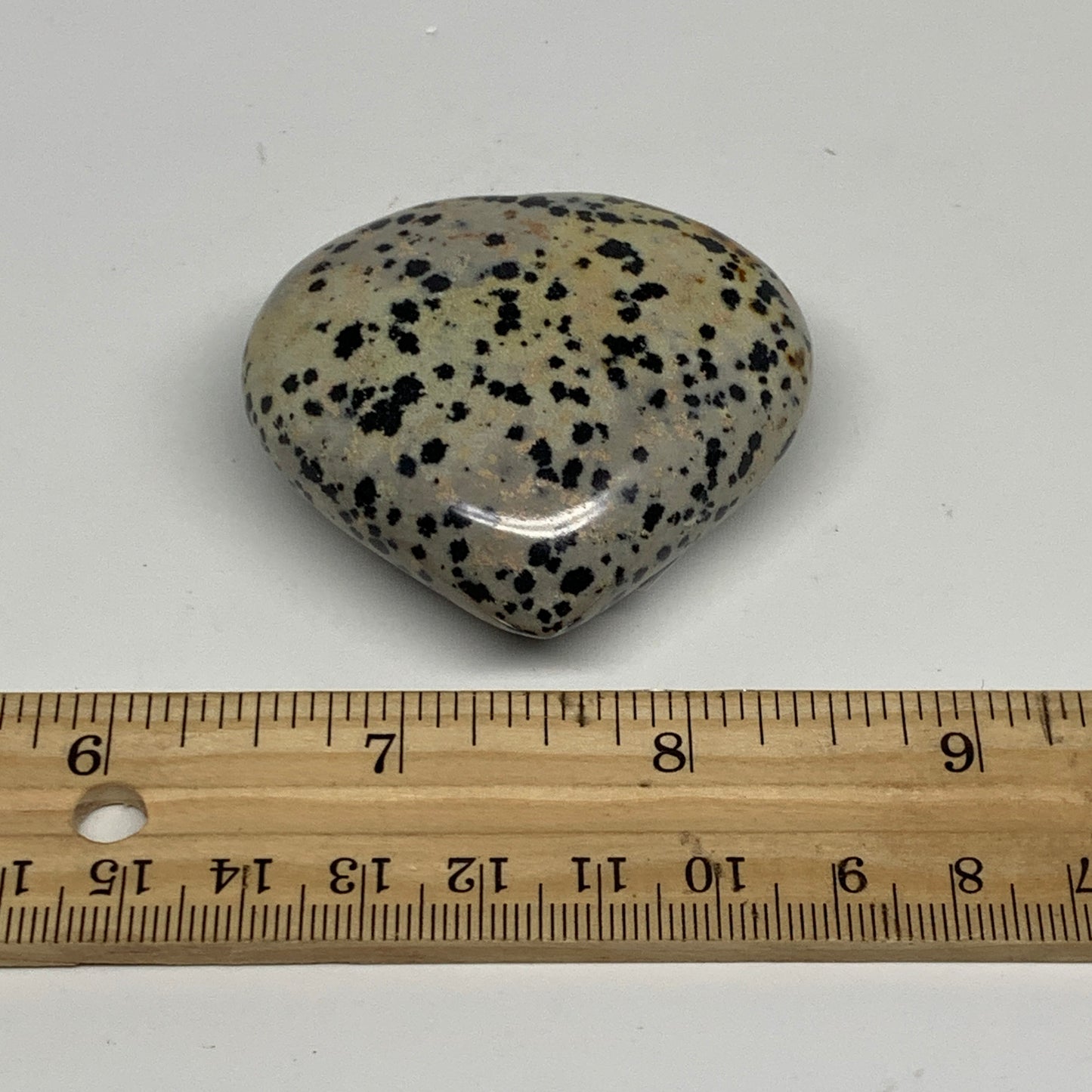 77.6g, 1.9"x2.1"x0.9" Dalmatian Jasper Heart Polished Healing Home Decor, B29562