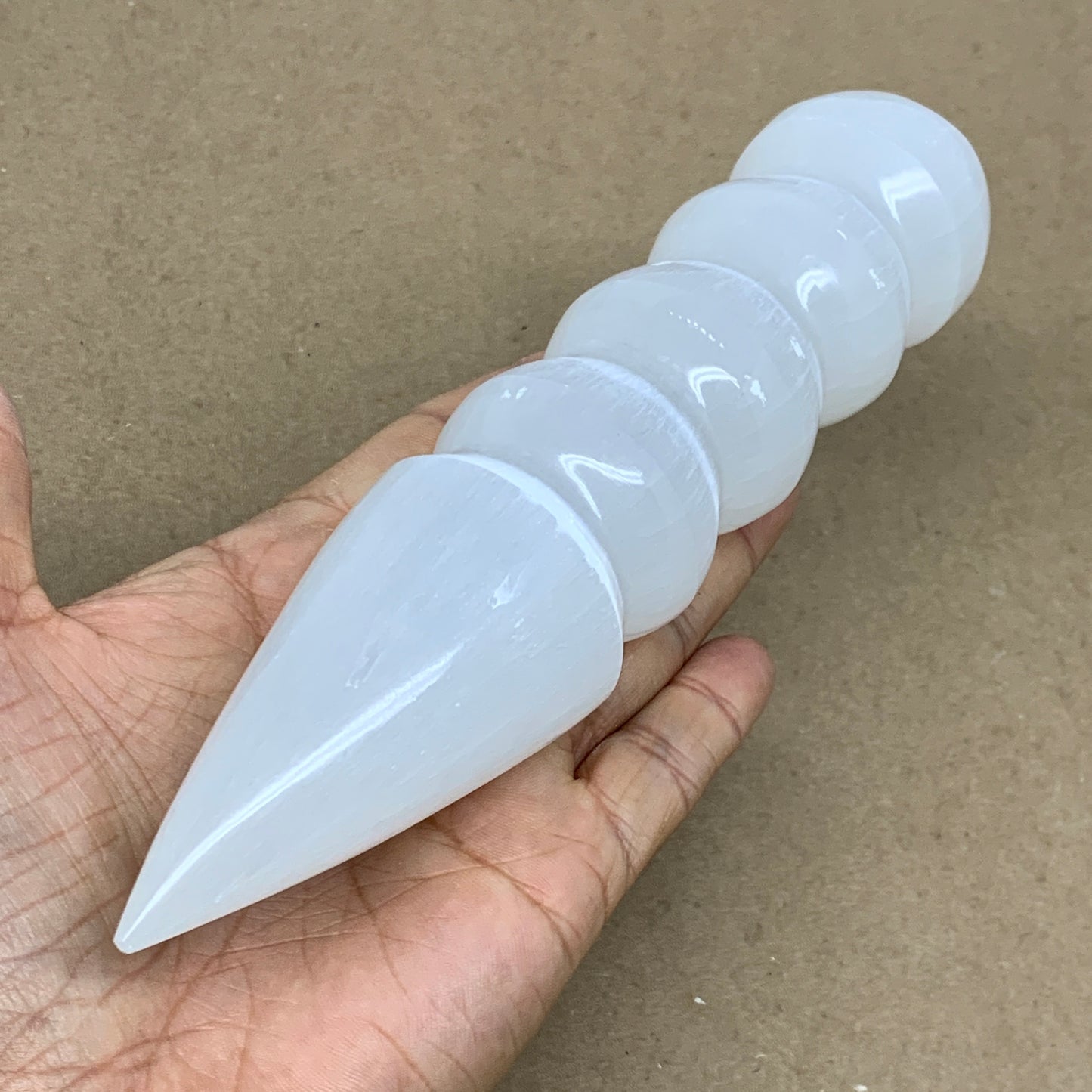 0.89 1lbs.,7.5"x1.6", Large White Selenite Spiral Wand Crystal Point, B36587