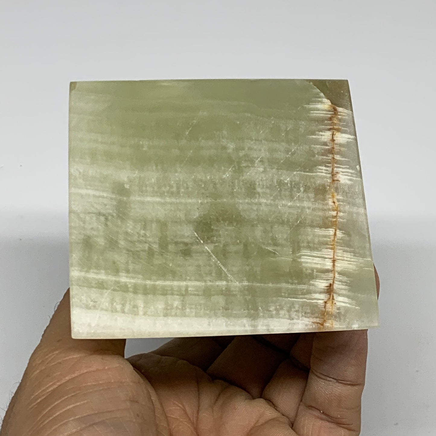 0.9 lbs, 3"x2.9"x2.9", Green Onyx Pyramid Gemstone Crystal, B32473