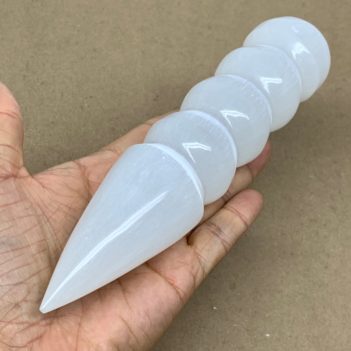 0.89 1lbs.,7.5"x1.6", Large White Selenite Spiral Wand Crystal Point, B36587