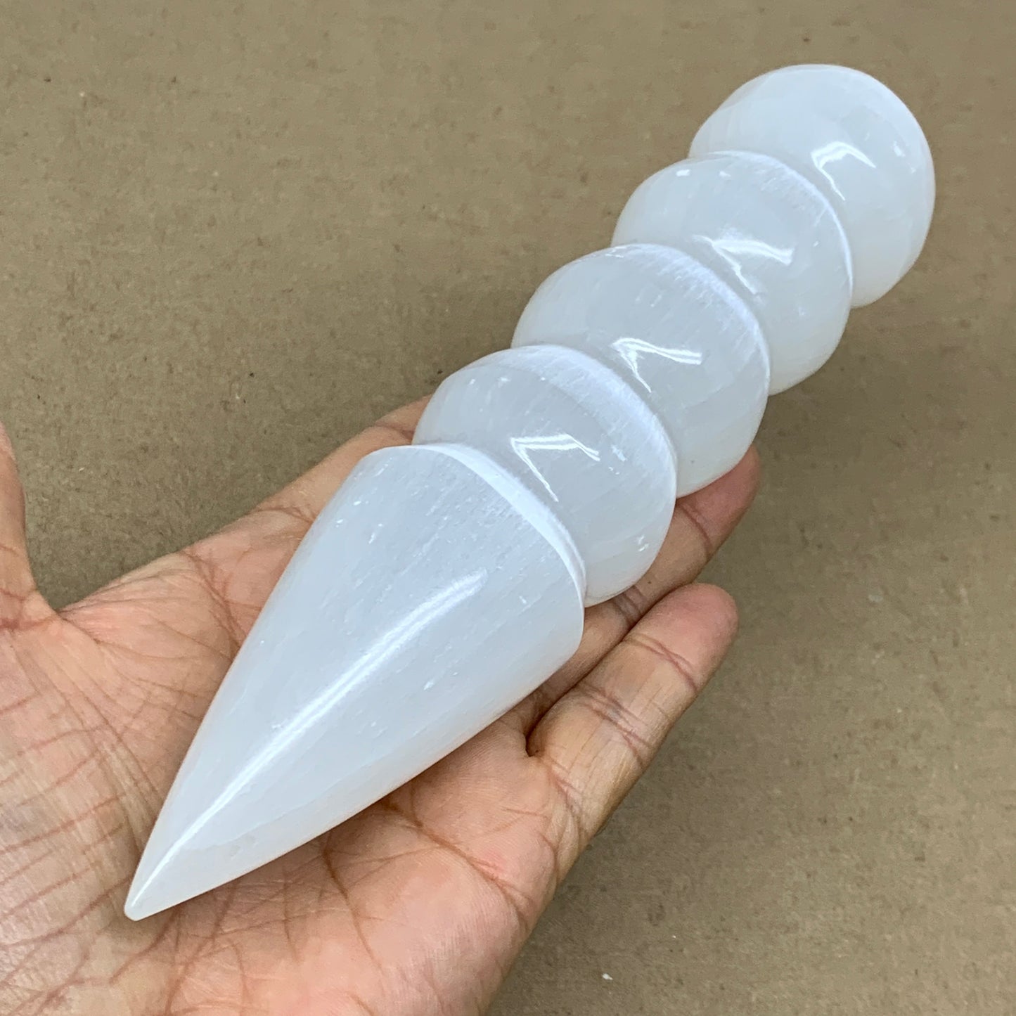 0.89 1lbs.,7.5"x1.6", Large White Selenite Spiral Wand Crystal Point, B36587
