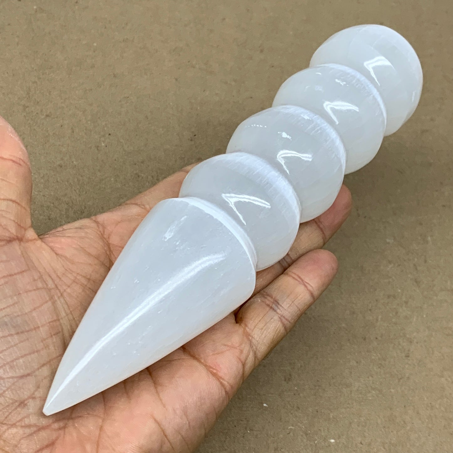 0.89 1lbs.,7.5"x1.6", Large White Selenite Spiral Wand Crystal Point, B36587