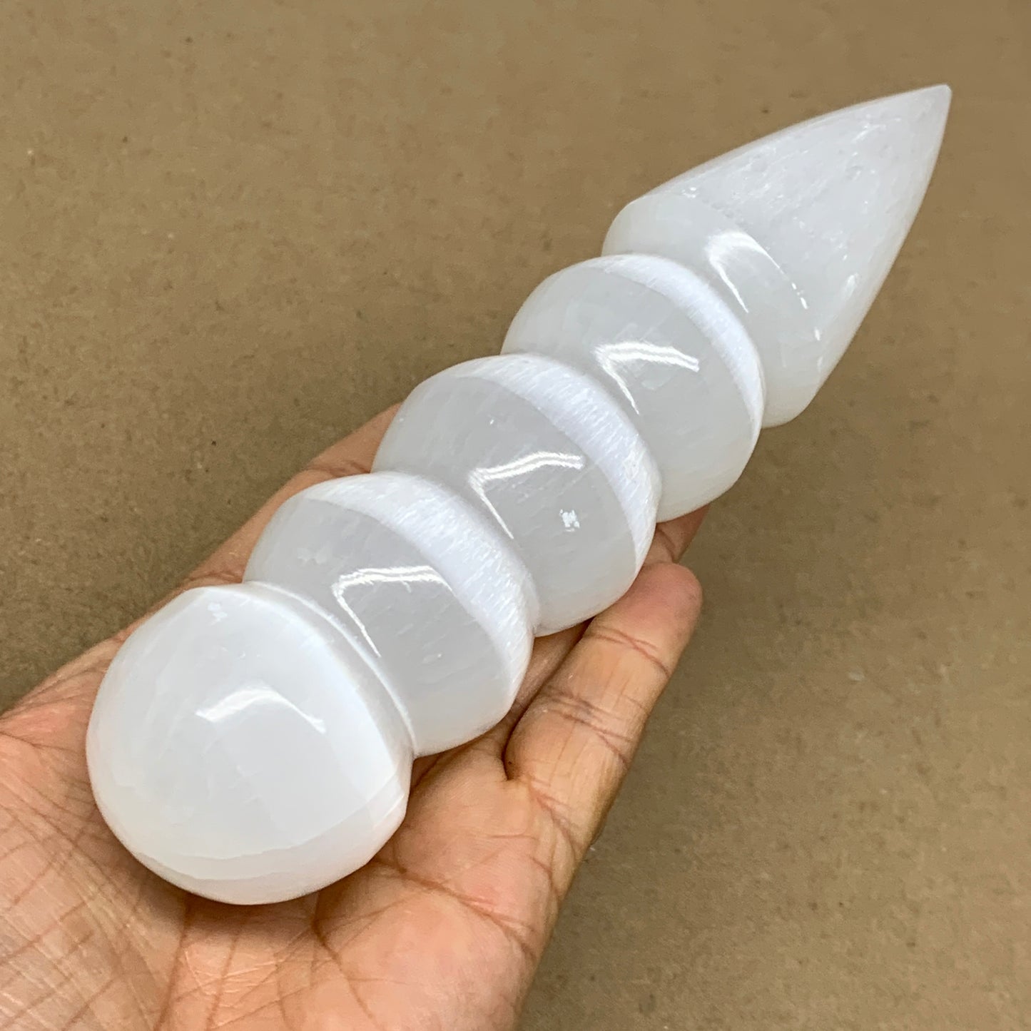 0.89 1lbs.,7.5"x1.6", Large White Selenite Spiral Wand Crystal Point, B36587