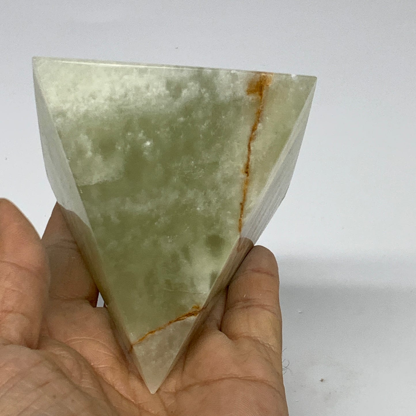 0.9 lbs, 3"x2.9"x2.9", Green Onyx Pyramid Gemstone Crystal, B32473