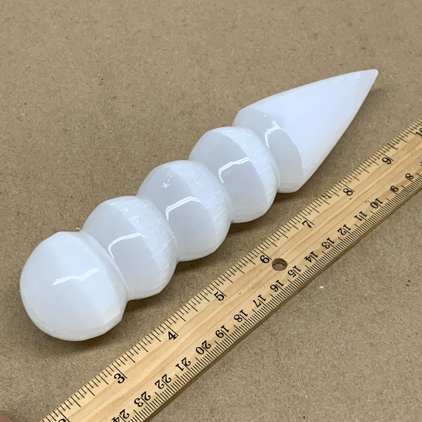 0.89 1lbs.,7.5"x1.6", Large White Selenite Spiral Wand Crystal Point, B36587